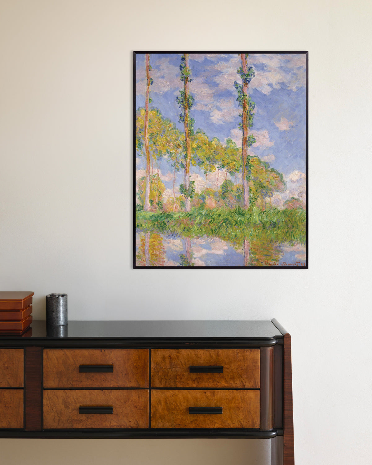 Poster of Poplars in the Sun (1891) by Claude Monet, with metal frame