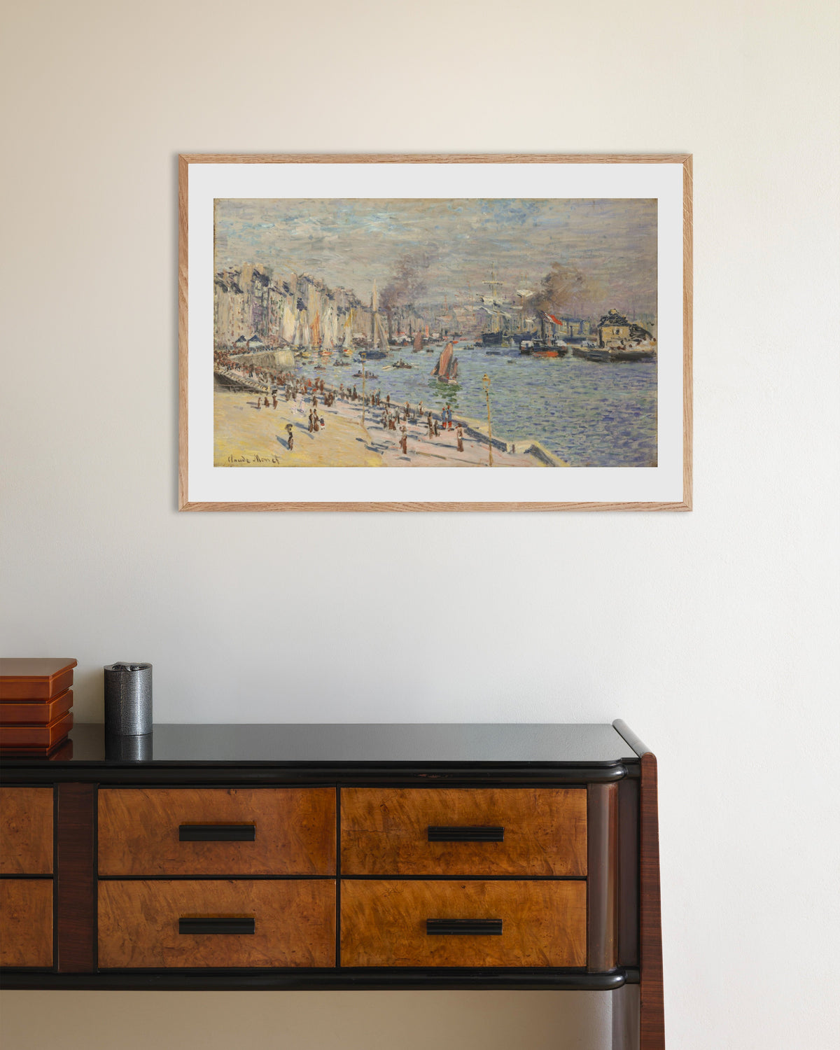 Plakat Havnen i Le Havre (1874) av Claude Monet med ramme i naturtre