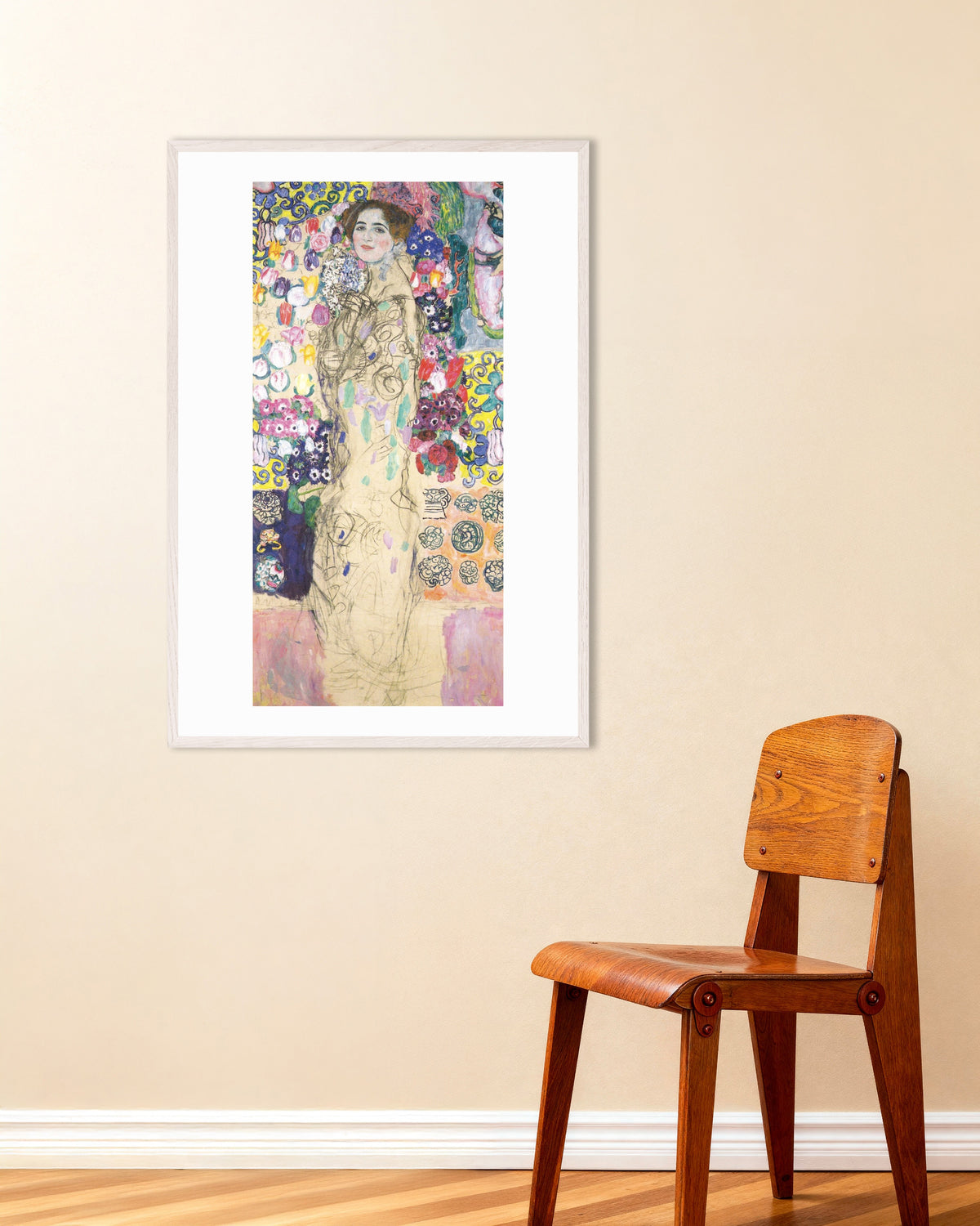 Plakat Portrett av Maria Munk (1917–1918) av Gustav Klimt med hvit treramme