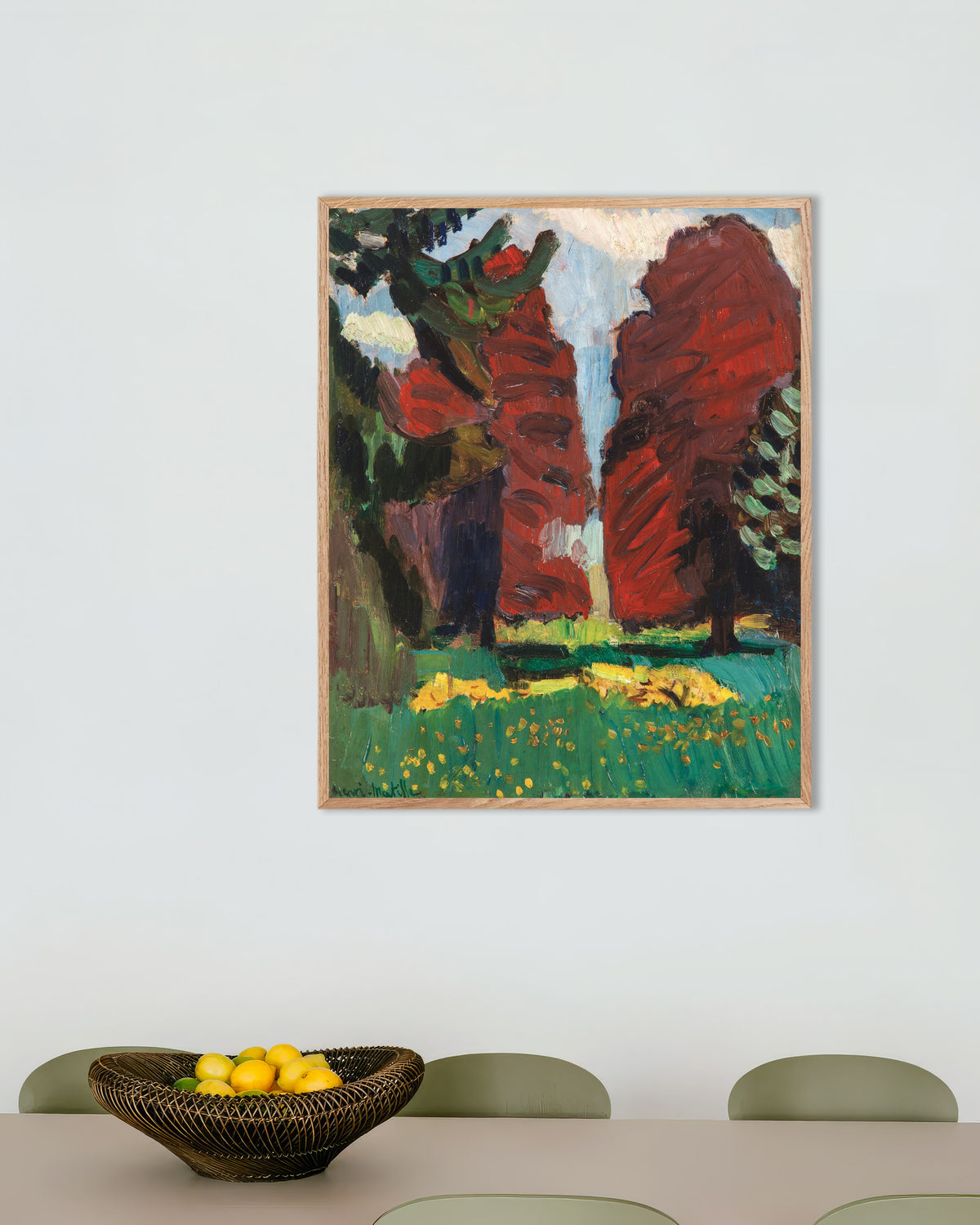 Poster av Purpurfargede bøketrær (1901) av Henri Matisse, med ramme av naturlig tre
