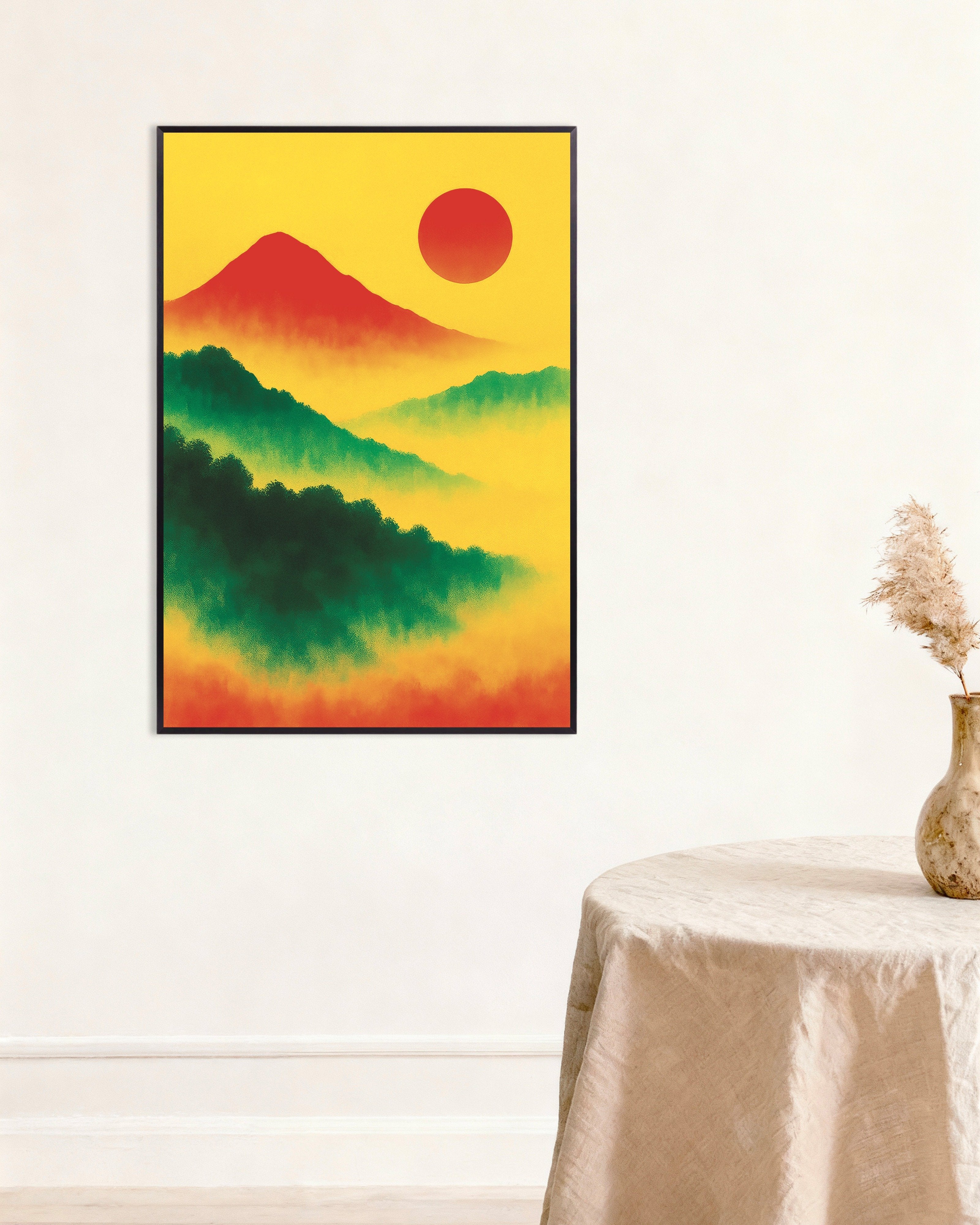 Poster of Red sun landscape art print, with metal frame