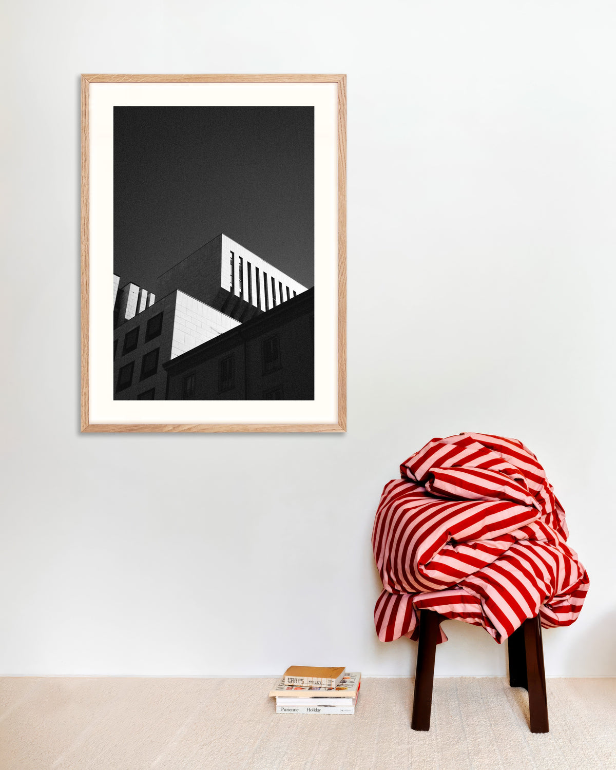 Poster of Rooftops Against a Dark Sky, with natural wooden frame