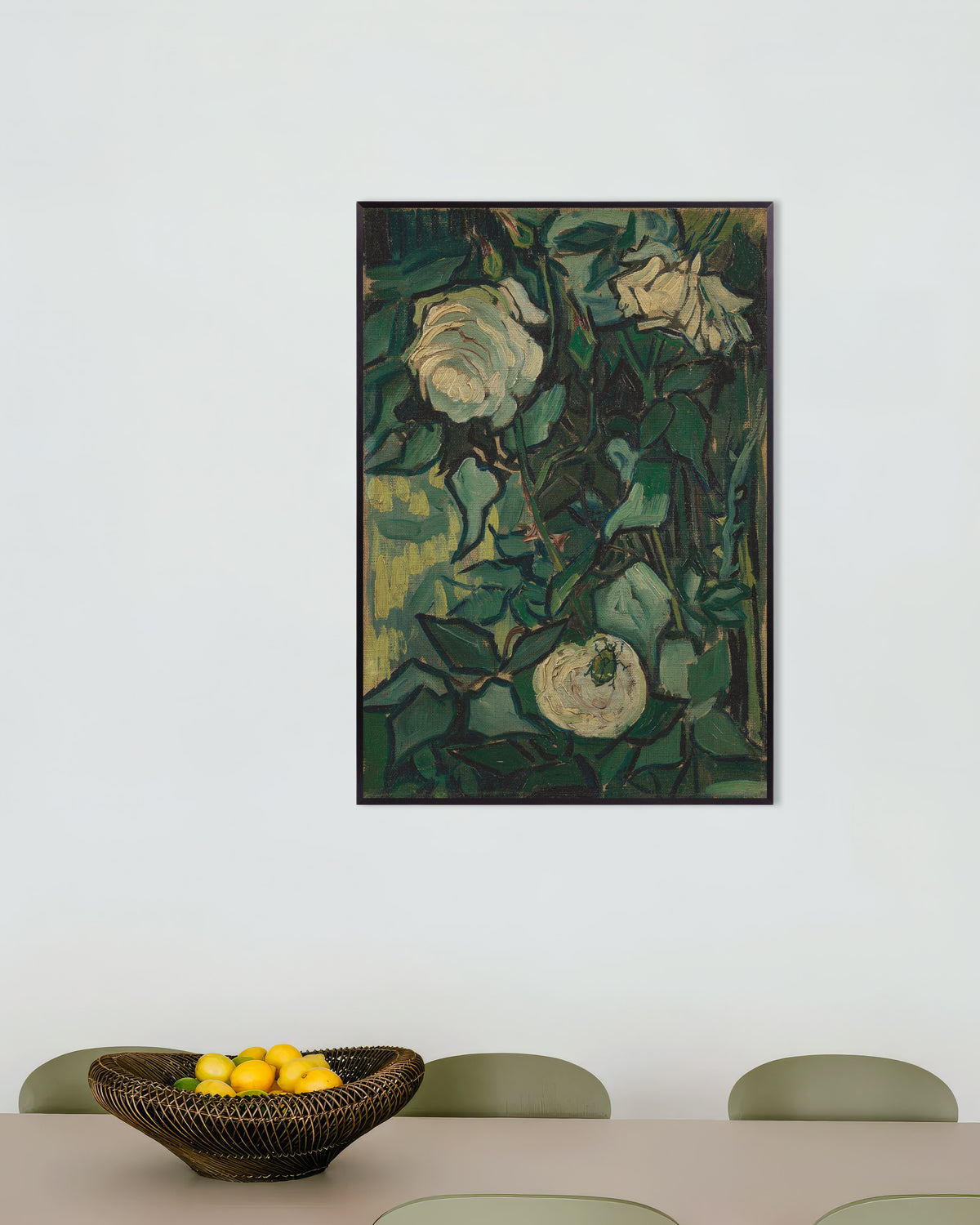 Poster of Rosebush with a Beetle (1889) by Vincent van Gogh, with metal frame