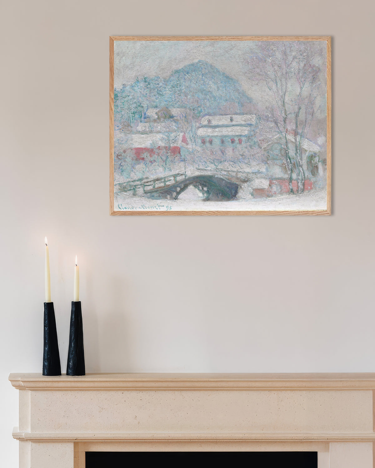 Plakat Sandvika, Norge (1895) av Claude Monet med ramme i naturtre