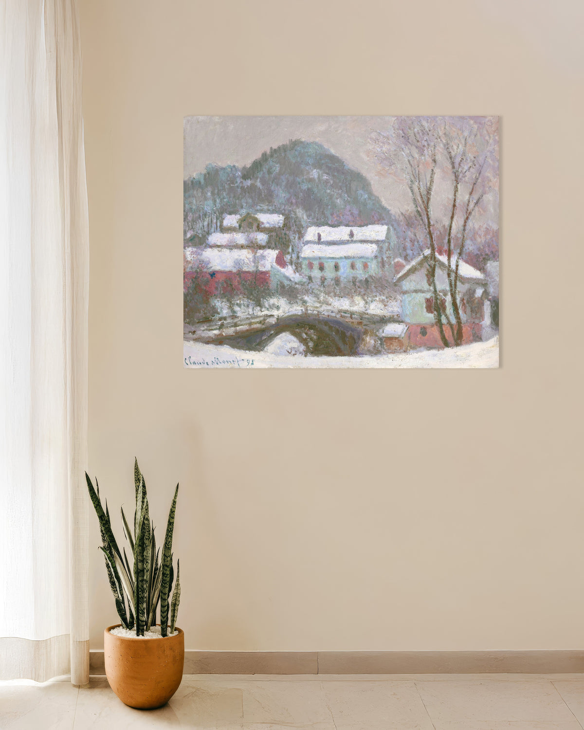 Plakat Sandvika, Norge, snøeffekt (1895) av Claude Monet