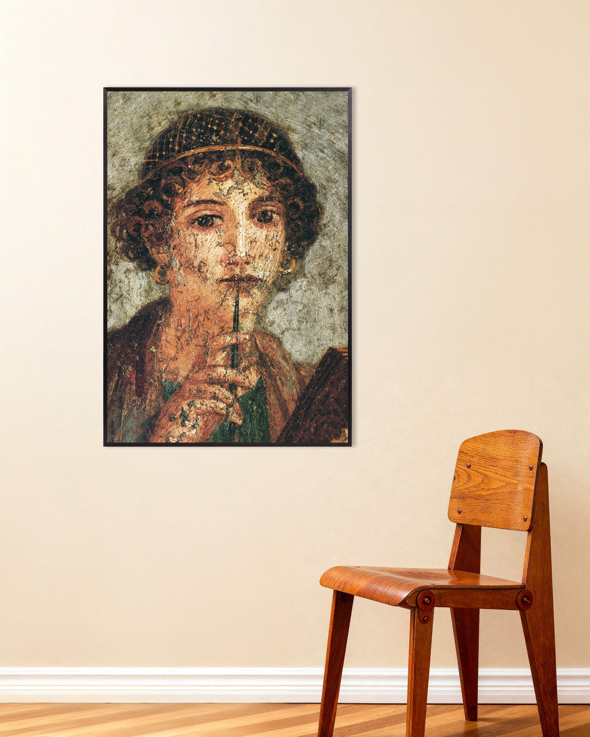 Poster med detalj av Sappho-fresken fra Pompeii i svart metallramme