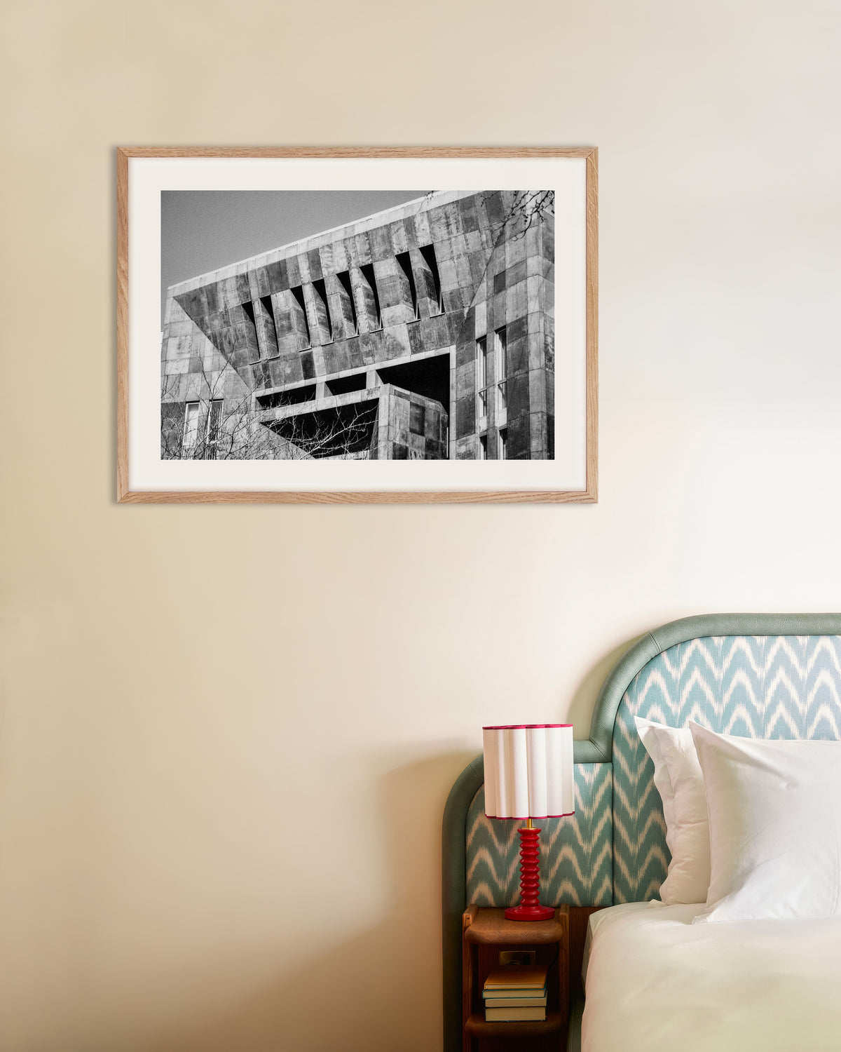 Poster of Sawtooth Concrete Facade, with natural wooden frame