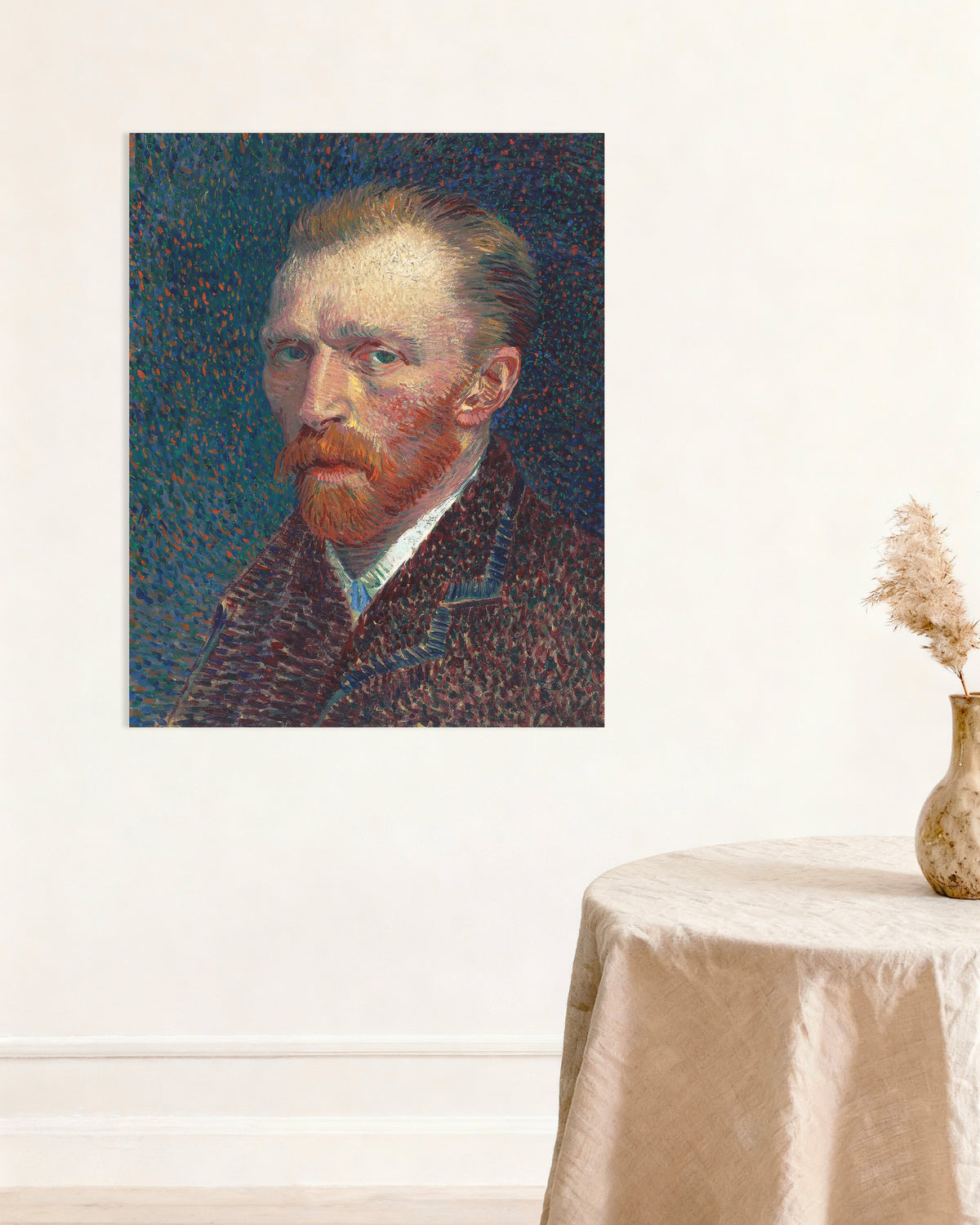 Poster av Selvportrett på blå bakgrunn med prikker (1887) av Vincent van Gogh