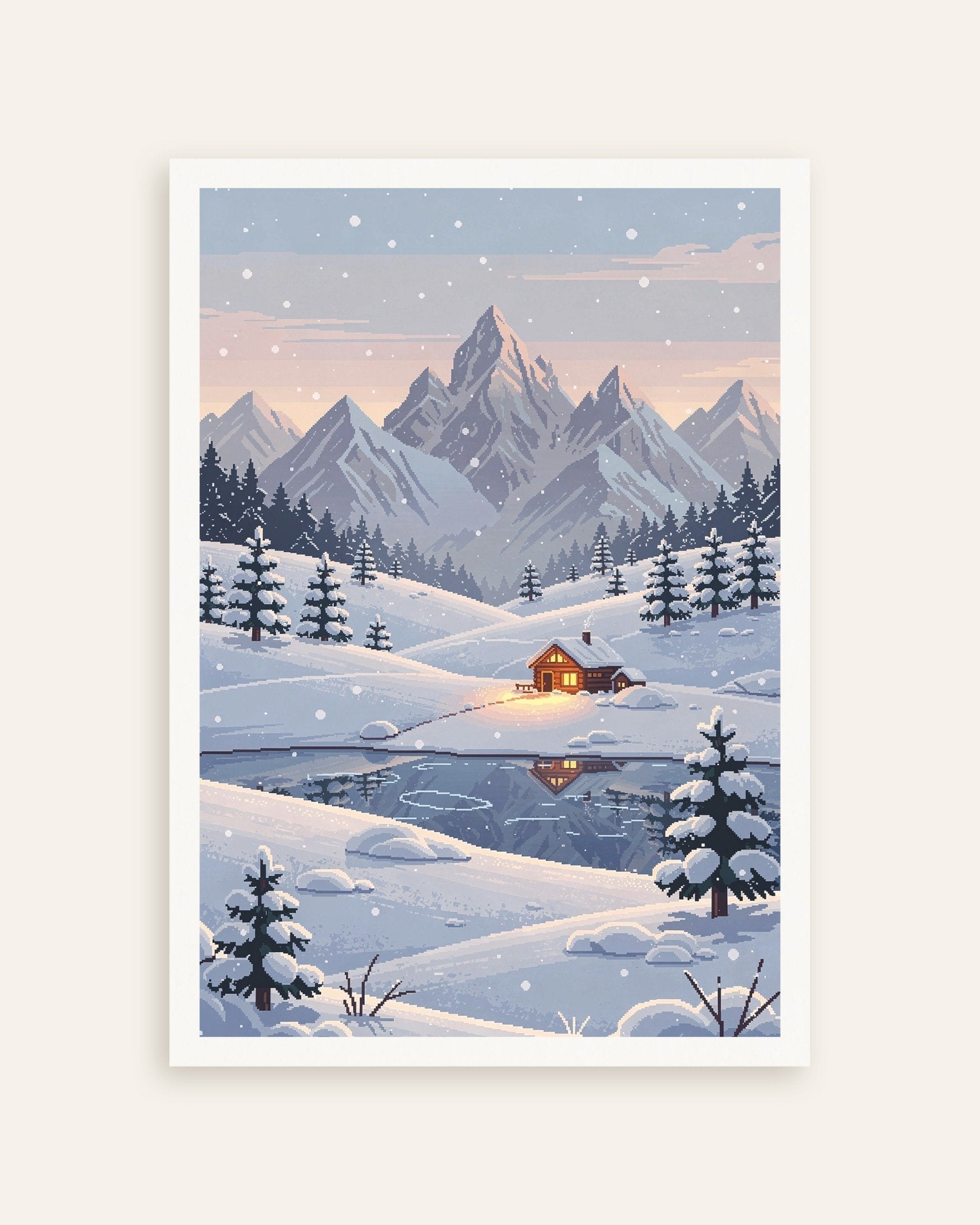 Mountain Cabin Pixel Art Poster | Posterscape