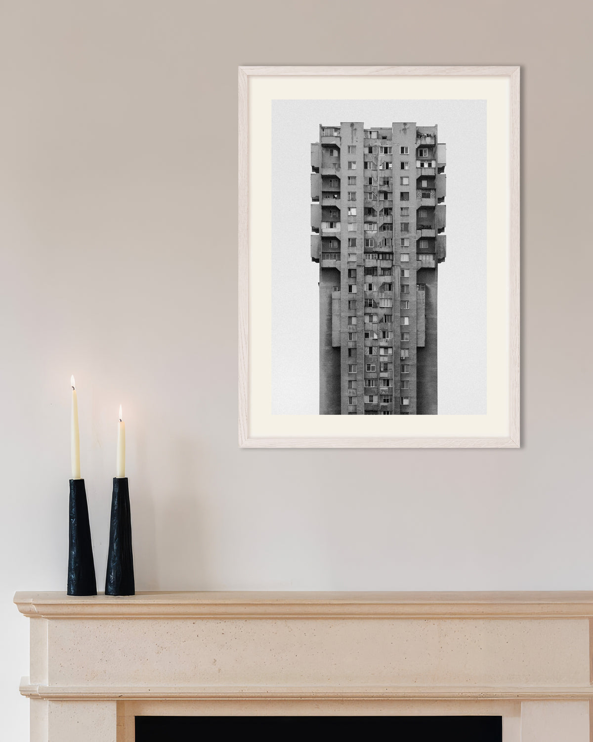 Poster of Solitary Concrete Skyscraper, with white wooden frame