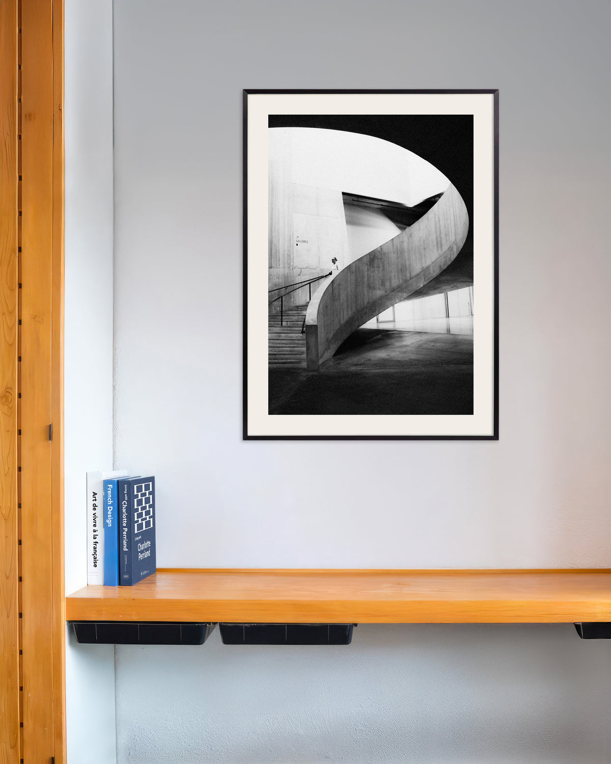 Poster of Spiral Ramp With a Visitor, with metal frame