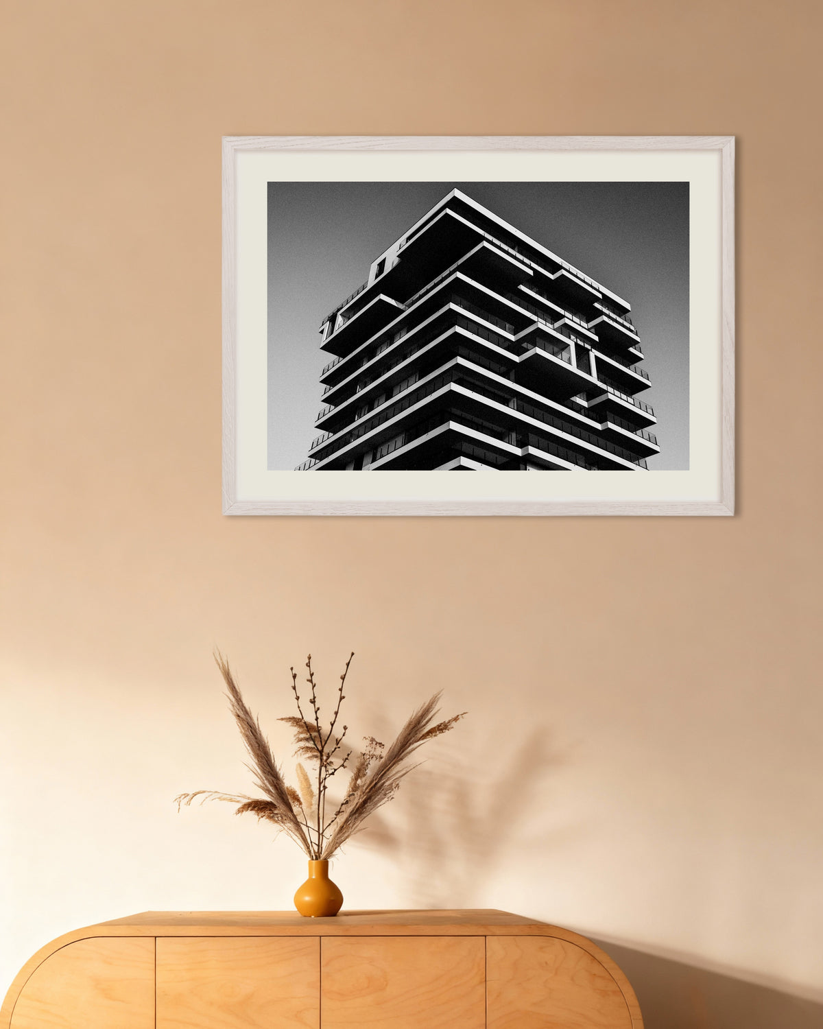 Poster of Stacked Floors Tower, with white wooden frame