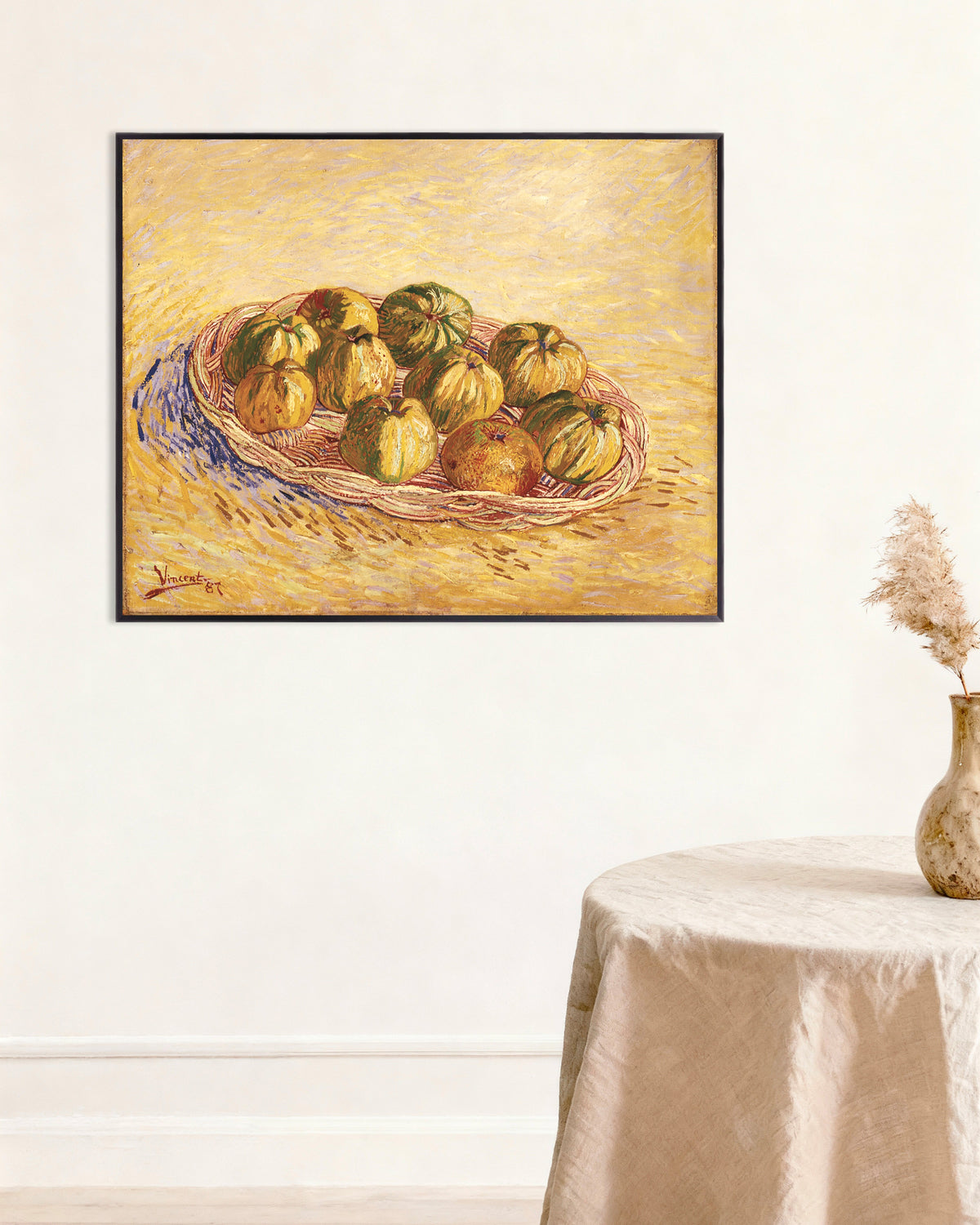 Poster med Stilleben med kurv med epler (1887) av Vincent van Gogh, med metallramme