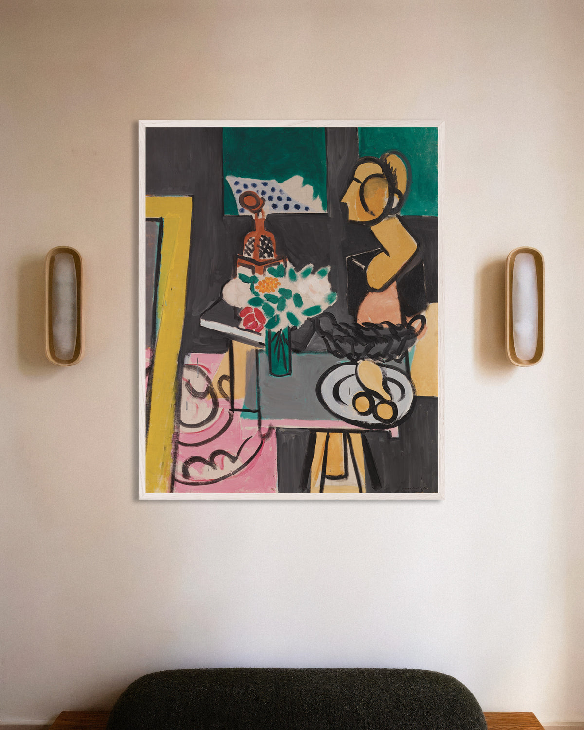 Poster of Still Life with Gourds (1916) by Henri Matisse, with white wooden frame