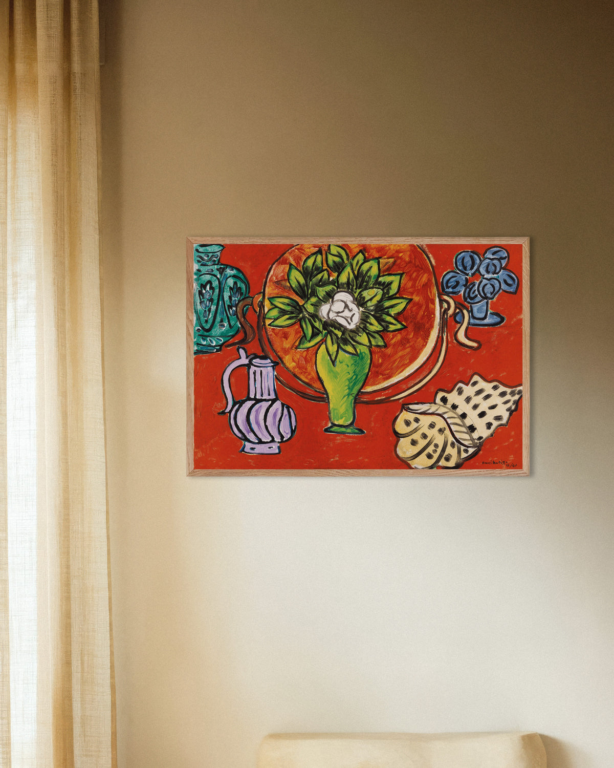 Poster av «Stilleben med magnolia» (1941) av Henri Matisse, med ramme av naturtre