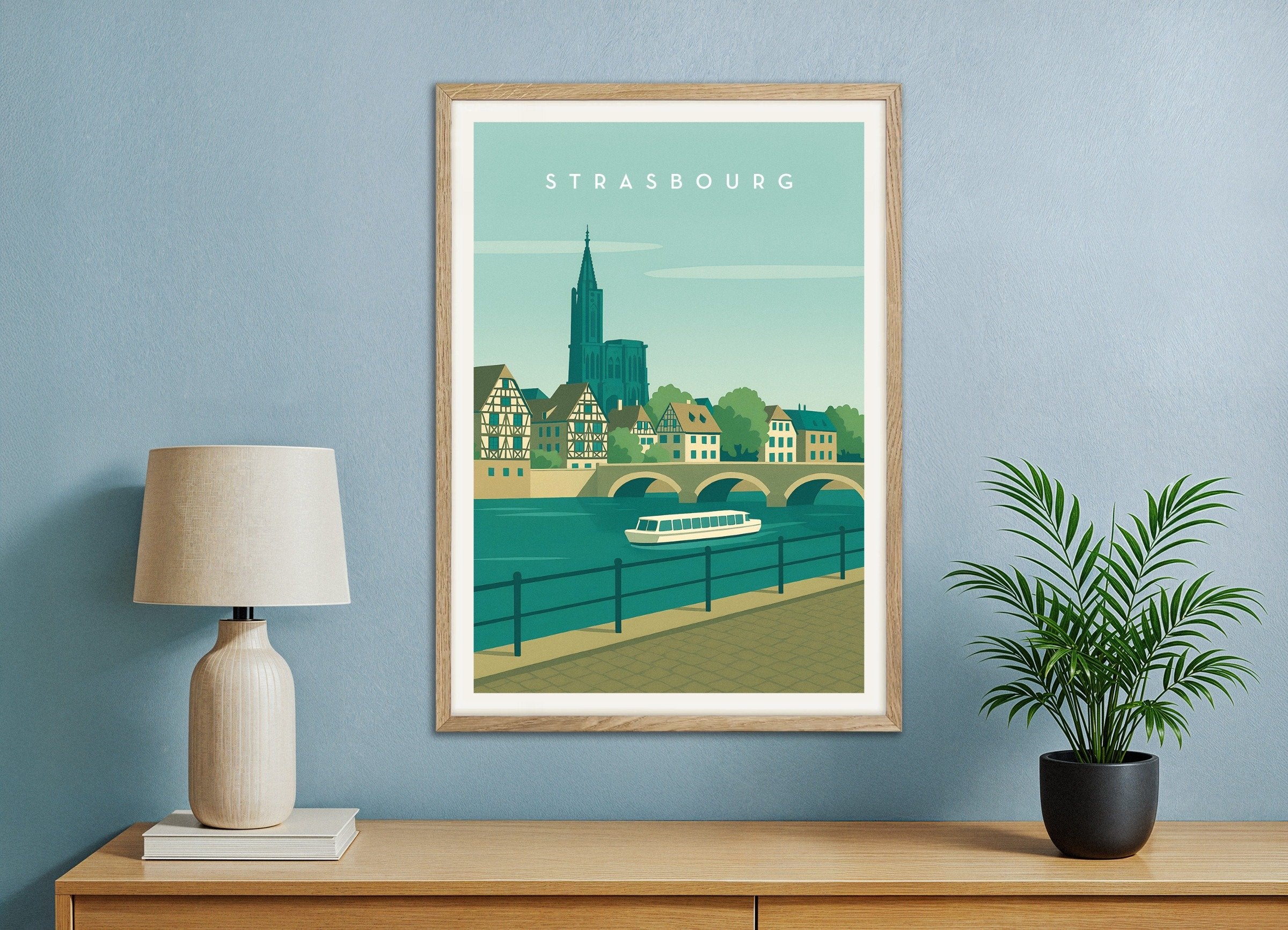 Poster of Strasbourg Wall Art Print, with natural wooden frame