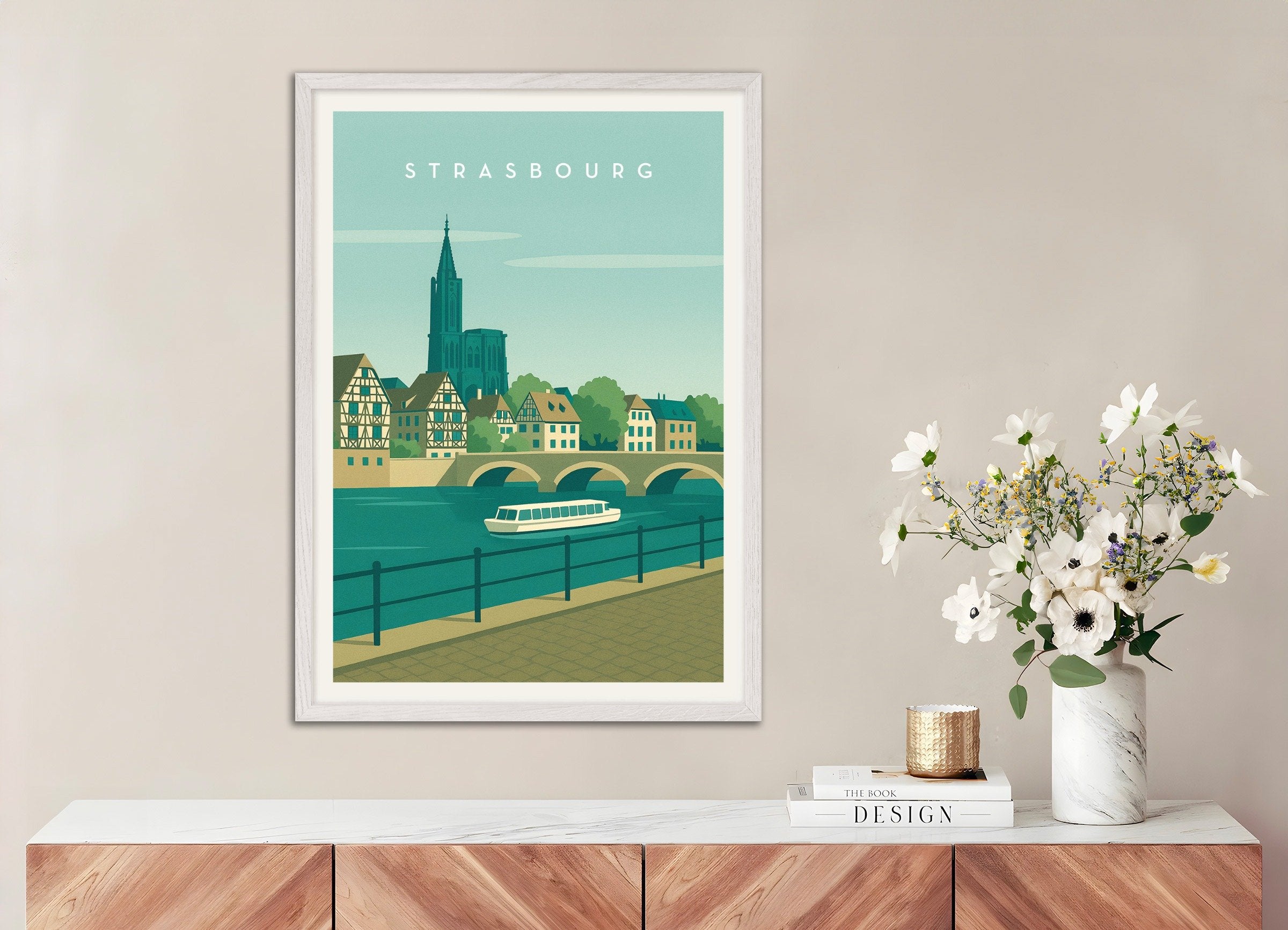 Poster of Strasbourg Wall Art Print, with white wooden frame