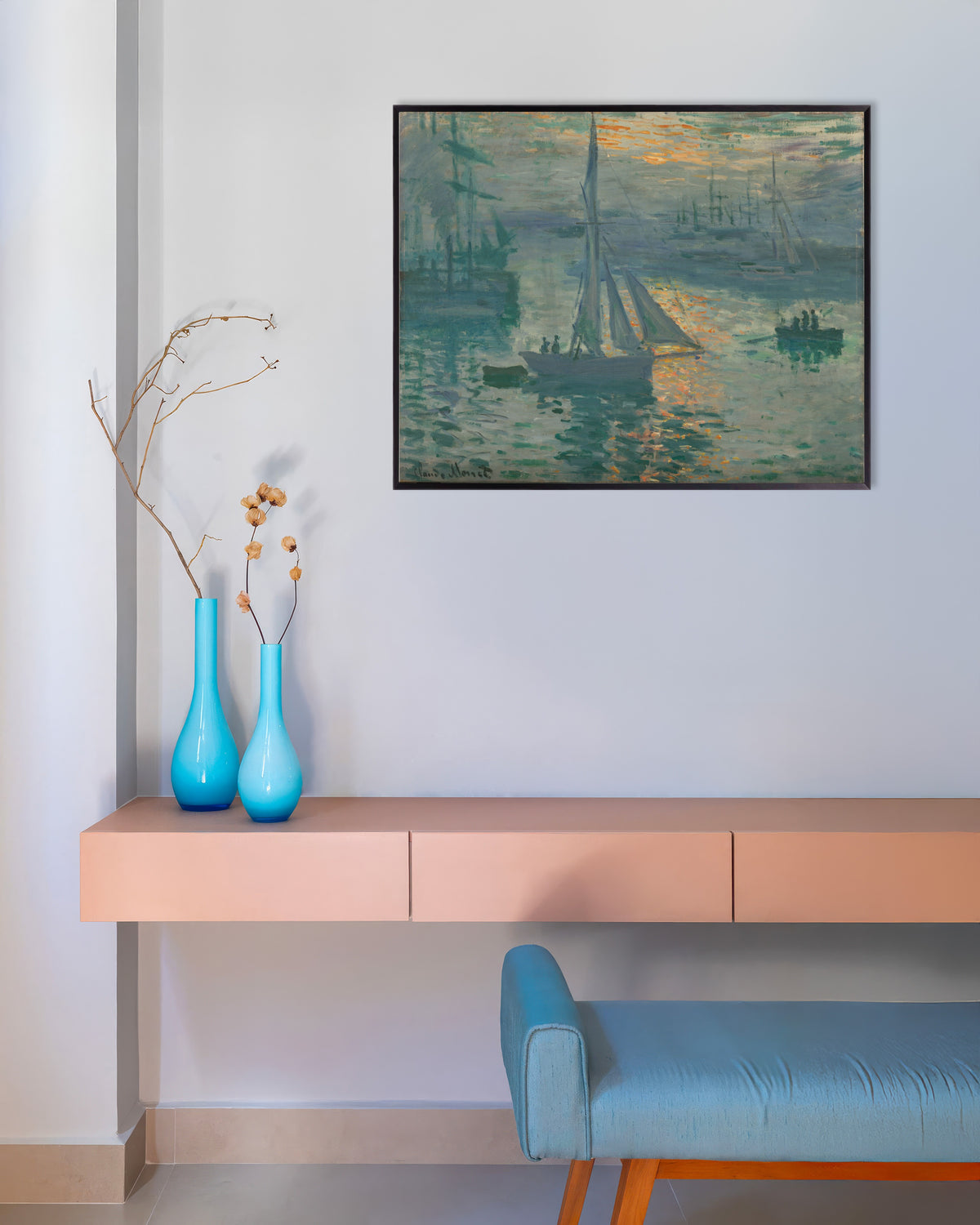 Poster of Sunrise (Marine) (1873) by Claude Monet, with metal frame