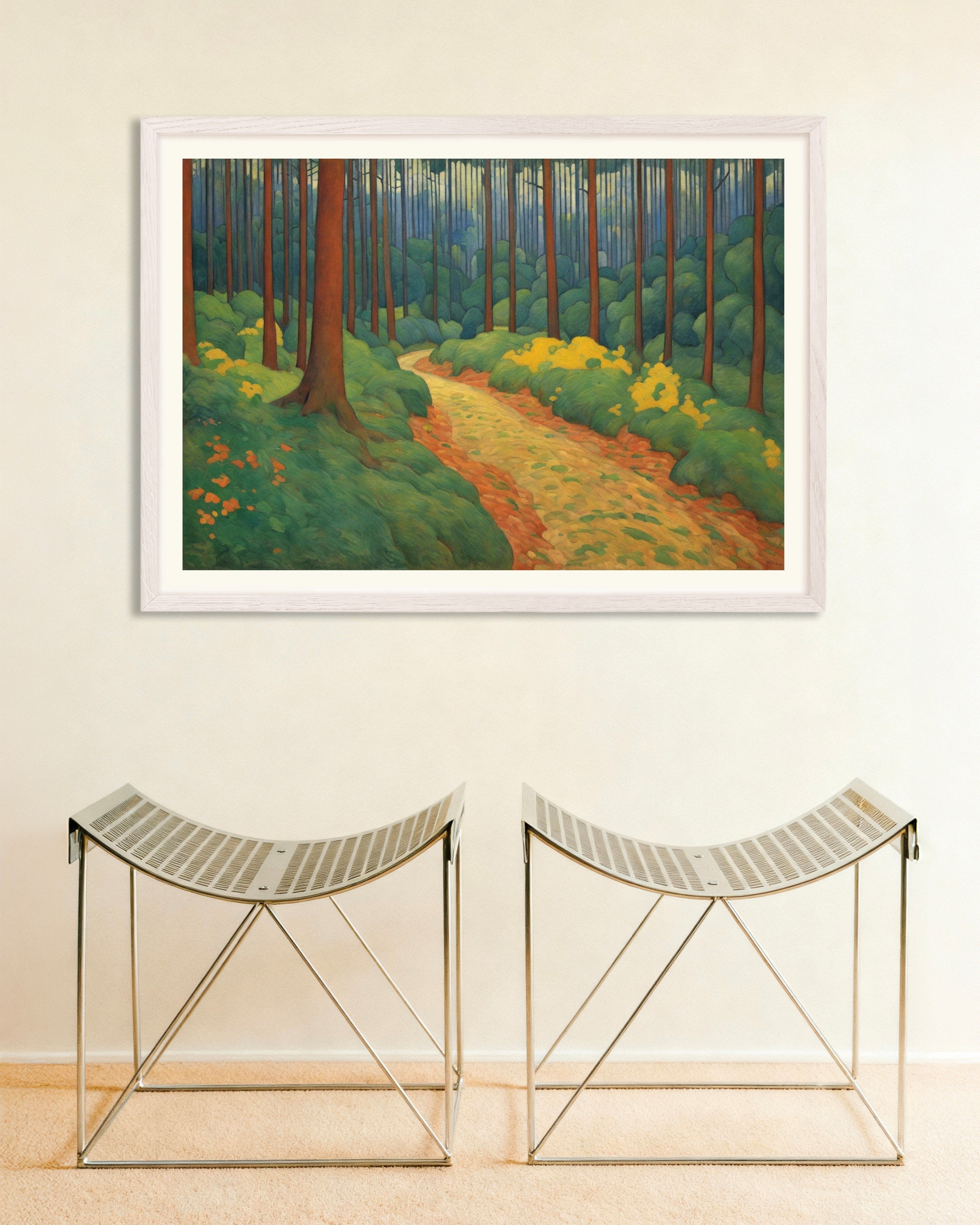 Poster of Symbolism with bright colors and simplified shapes, Forest - Poster, with white wooden frame