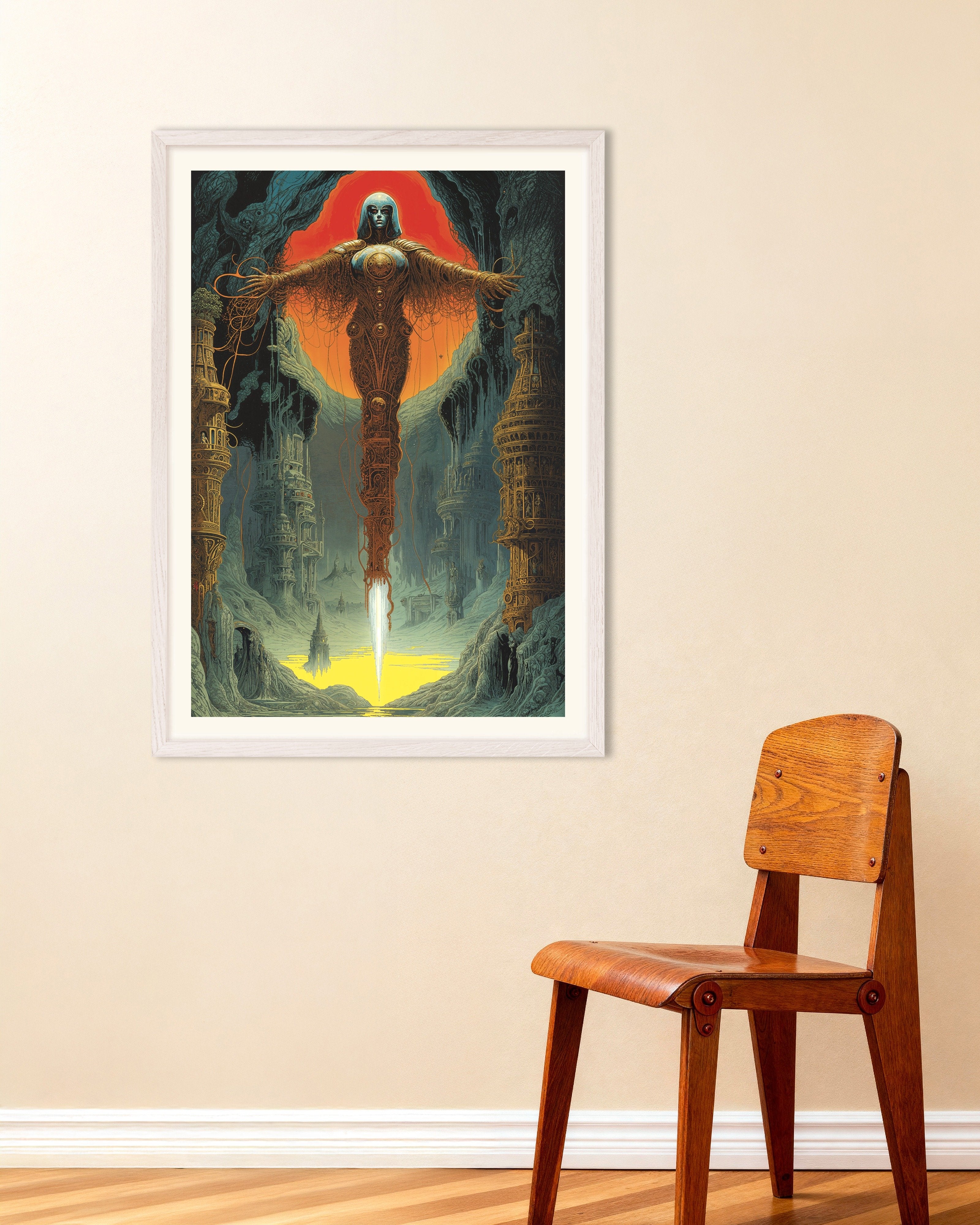 Poster of The Archangel - Techno-Byzantine Sci-Fi Poster, with white wooden frame