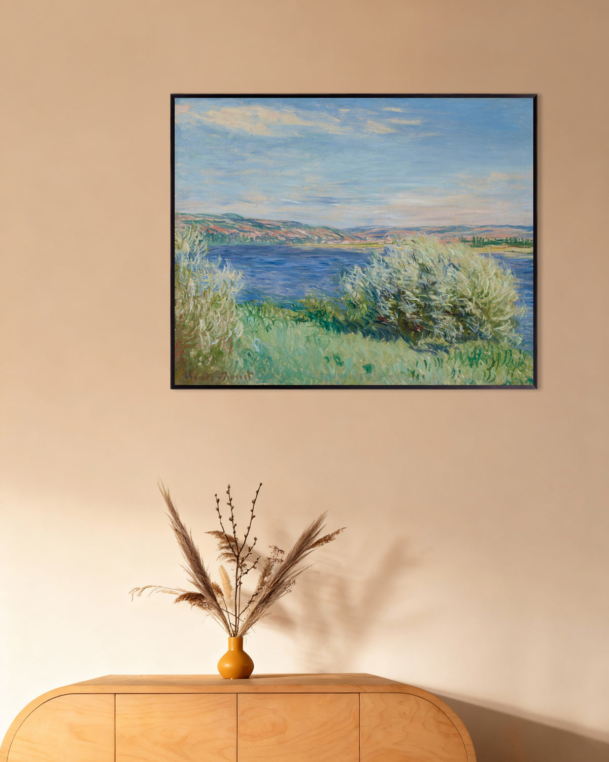 Plakat Seinens bredder nær Vétheuil (1881) av Claude Monet med metallramme