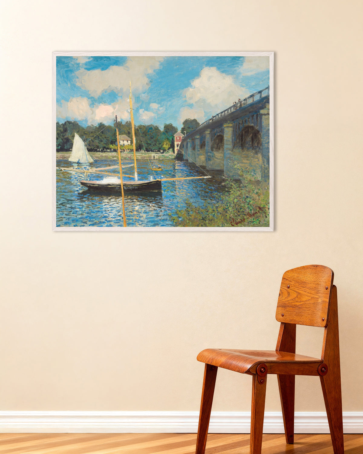 Plakat Broen i Argenteuil (1874) av Claude Monet med hvit treramme