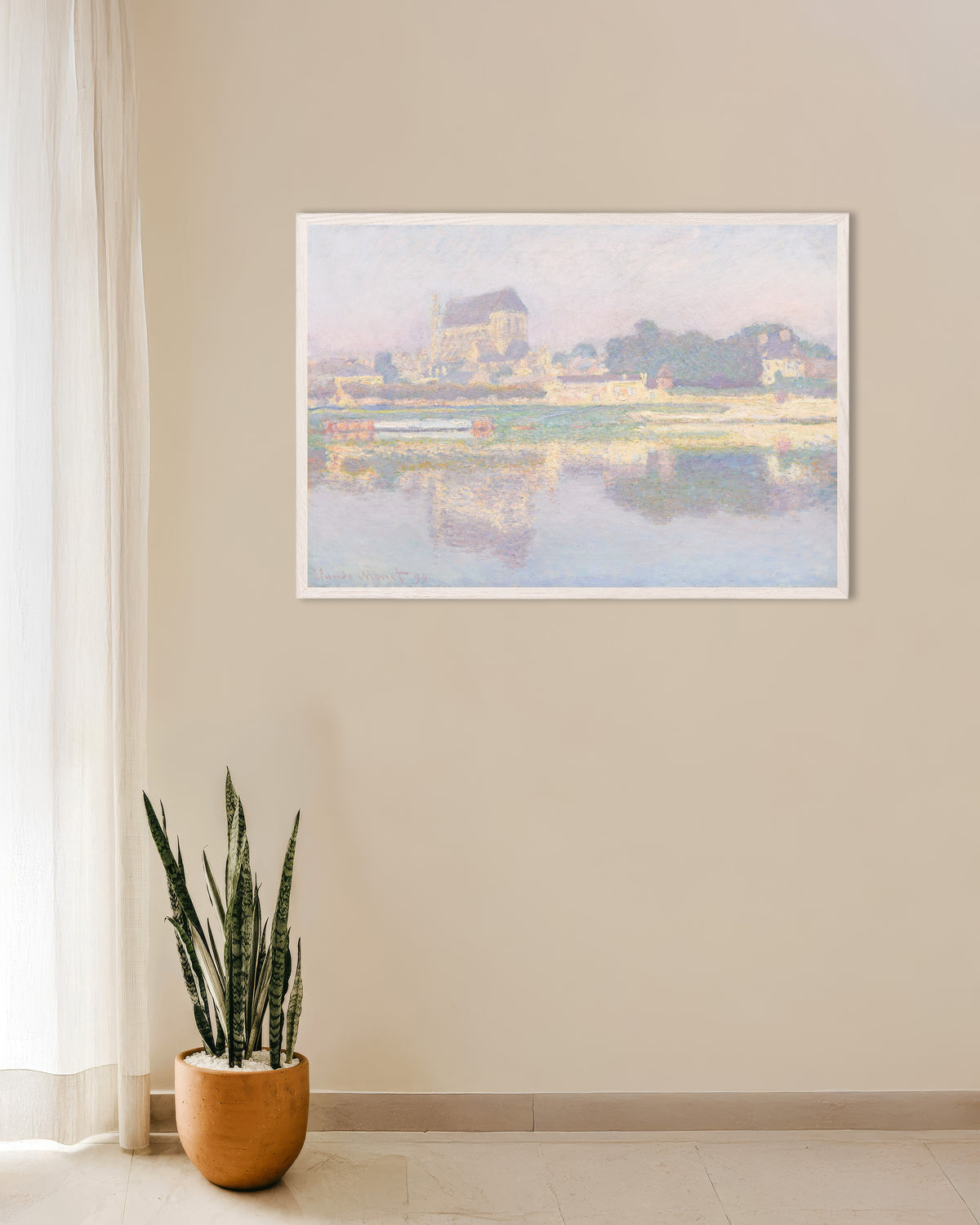 Plakat Kirken i Vernon, sol (1894) av Claude Monet med hvit treramme