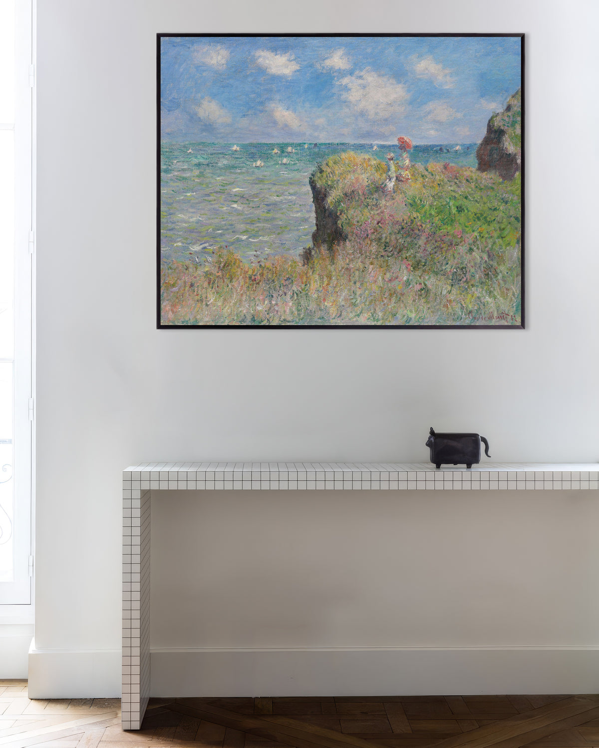 Poster of The Cliff Walk at Pourville (1882) by Claude Monet, with metal frame