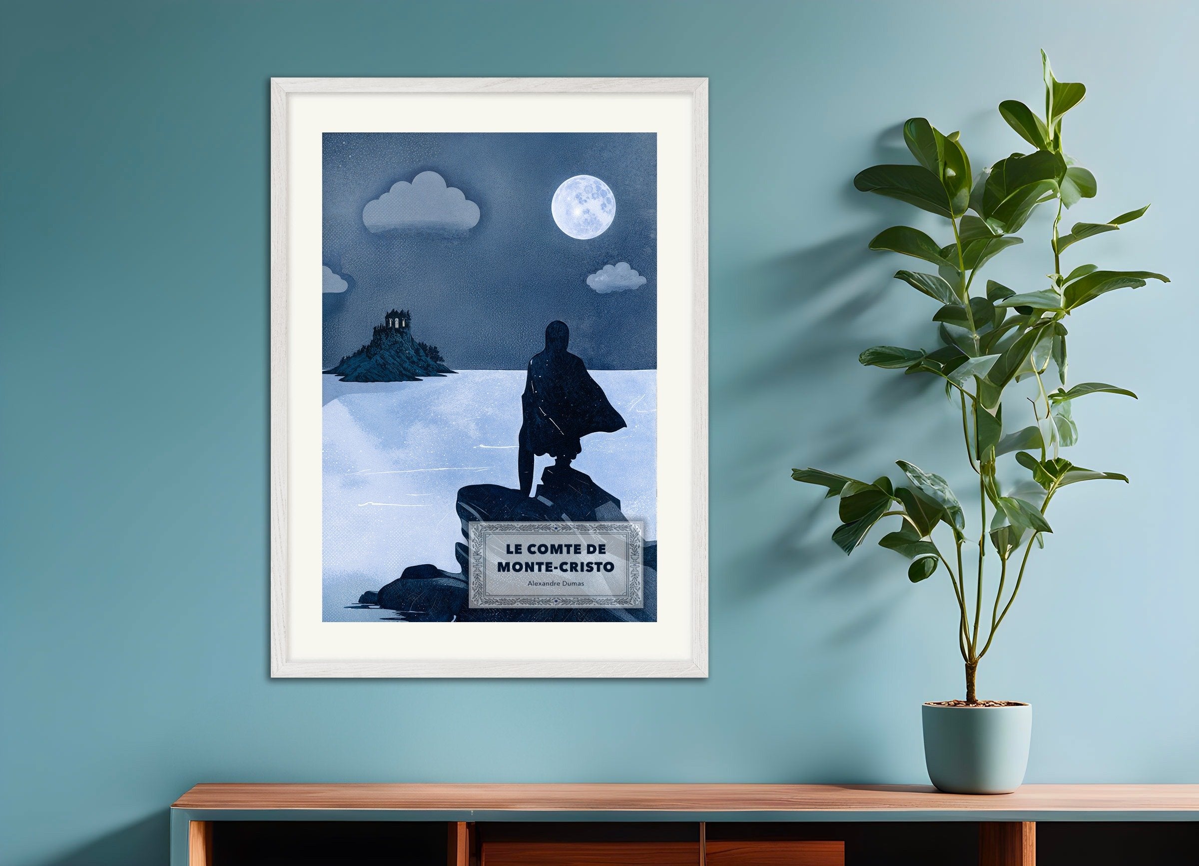 Poster of The Count of Monte Cristo Book Poster, with white wooden frame