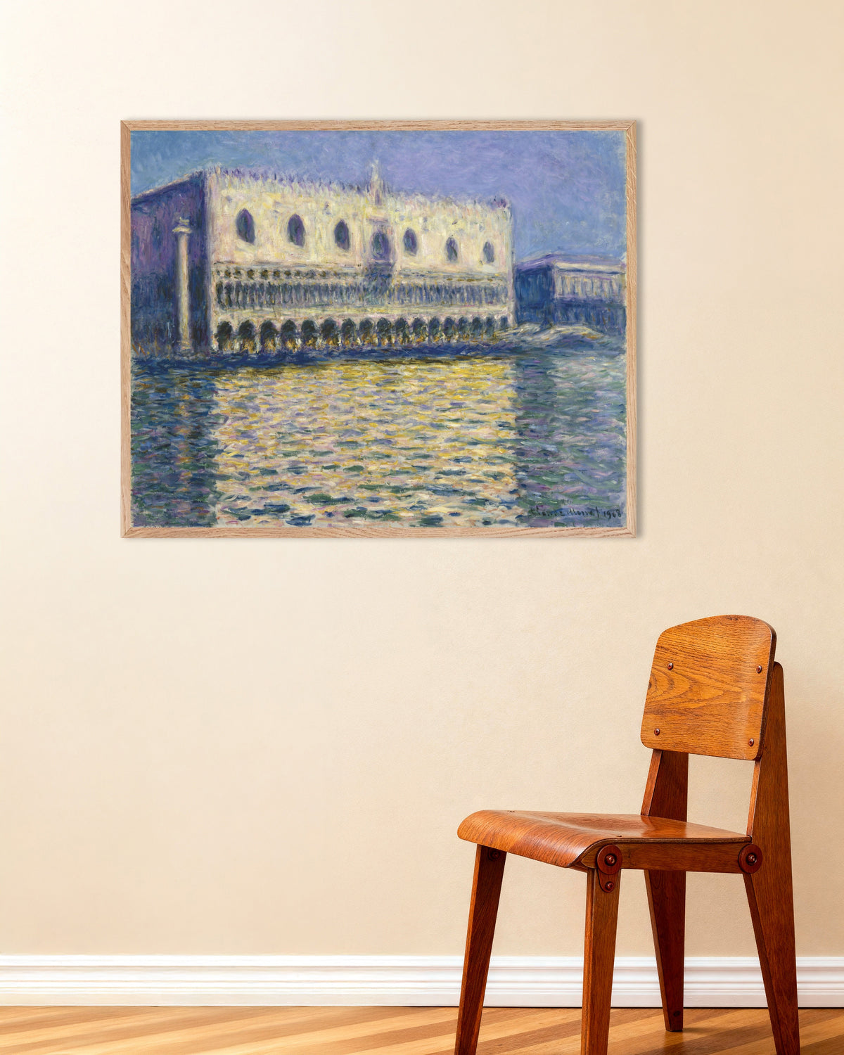Plakat Dogepalasset (1908) av Claude Monet med ramme i naturtre