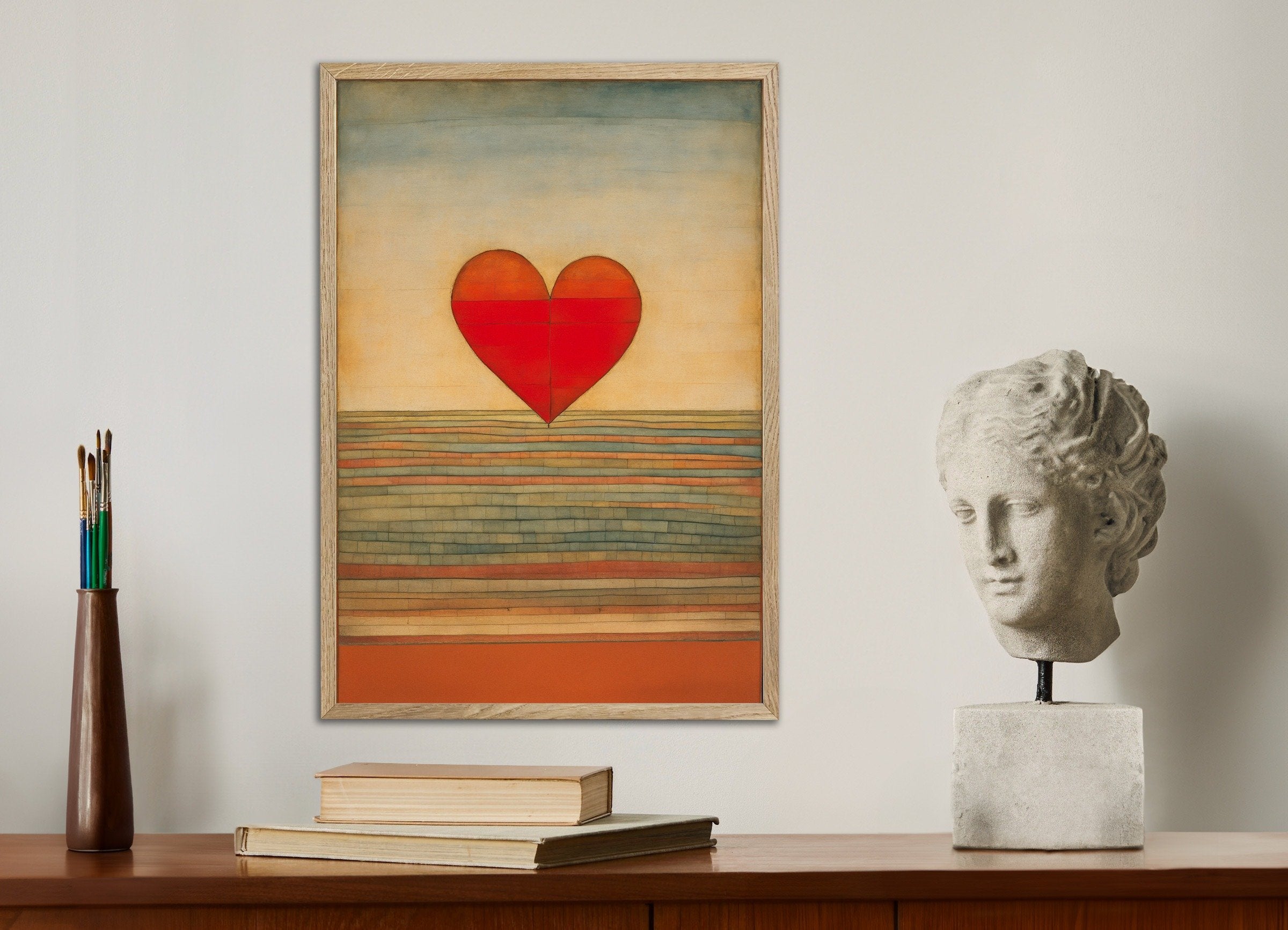 Poster of The flying heart, with natural wooden frame