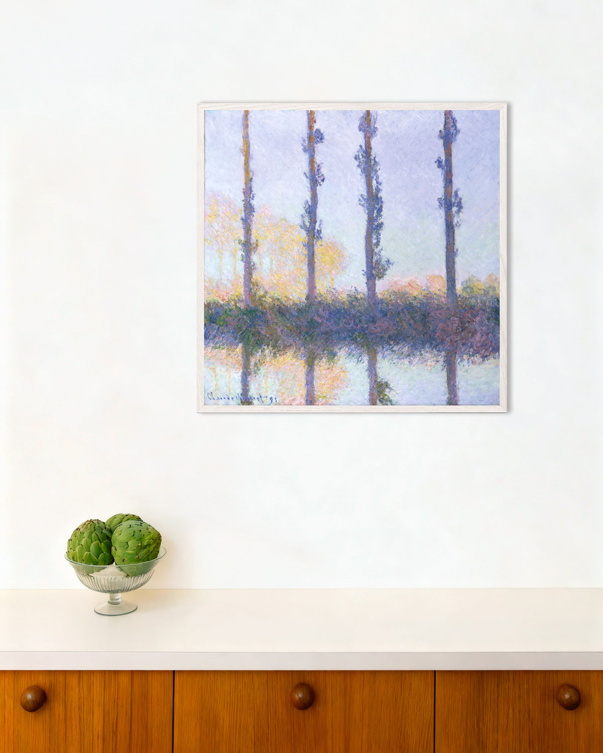 Plakat De fire trærne (1891) av Claude Monet med hvit treramme
