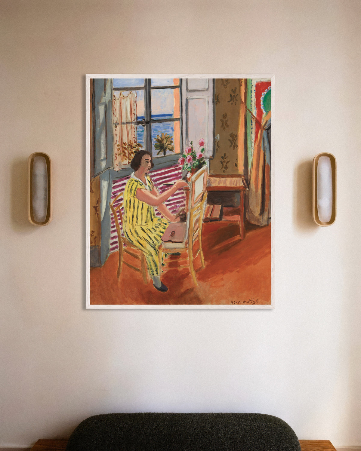 Poster av Morgenøkten (1924) av Henri Matisse, med hvit treramme