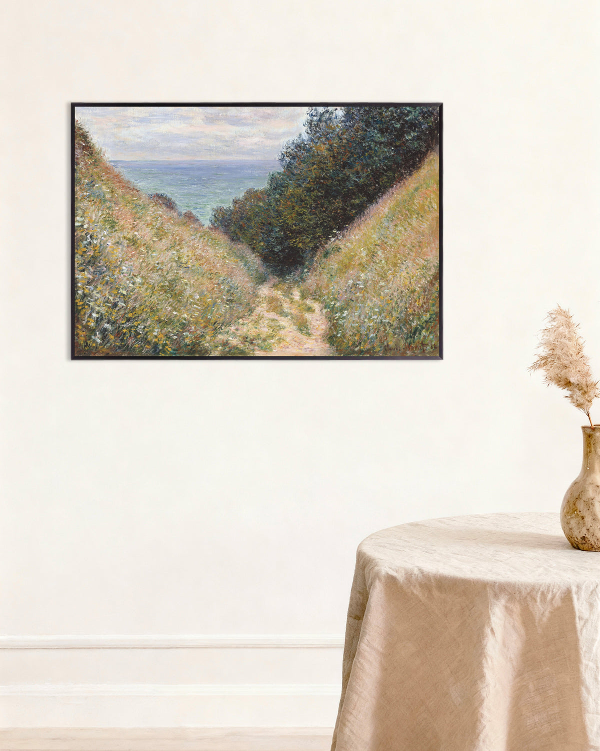 Poster of The Path at La Cavée, Pourville (1882) by Claude Monet, with metal frame