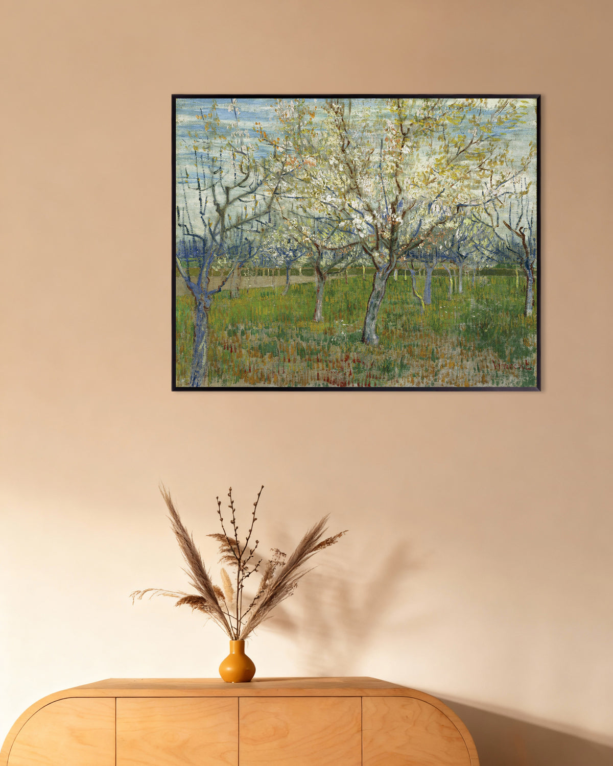 Poster av Den rosa frukthagen (1888) av Vincent van Gogh, med metallramme