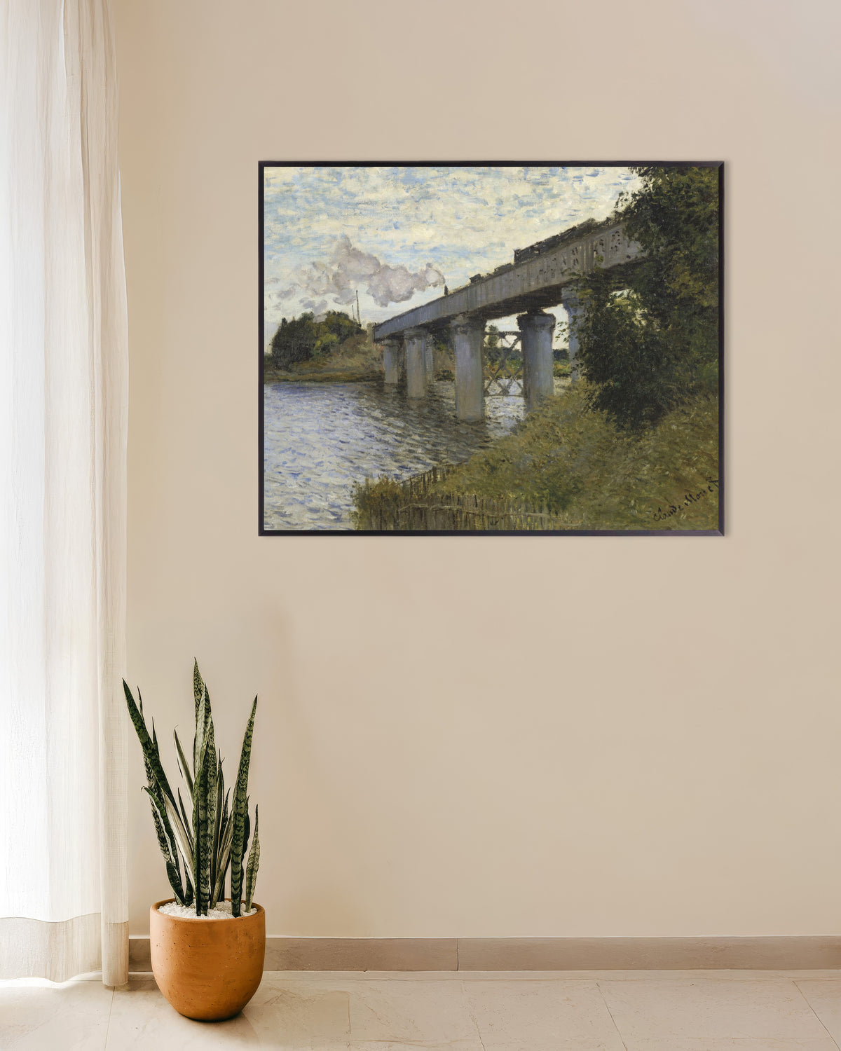 Plakat Jernbanebroen ved Argenteuil (1873–1874) av Claude Monet med metallramme