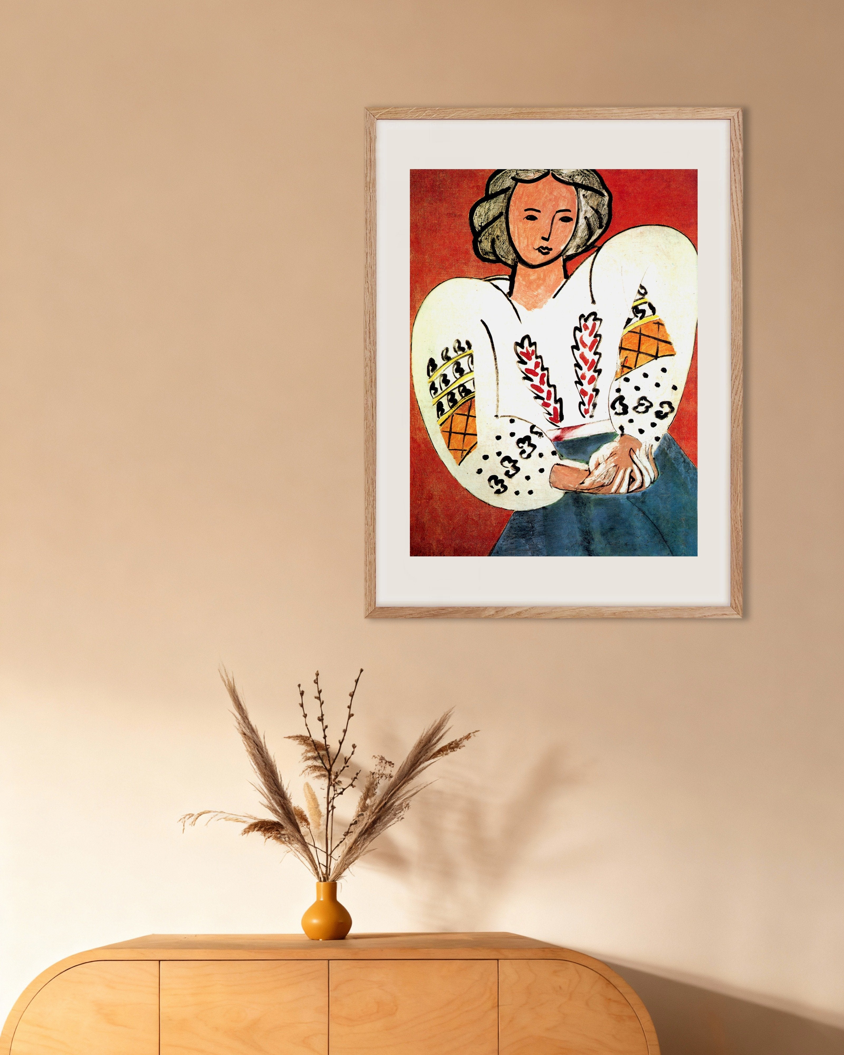 Poster of The Romanian blouse (1940) by Henri Matisse, with natural wooden frame
