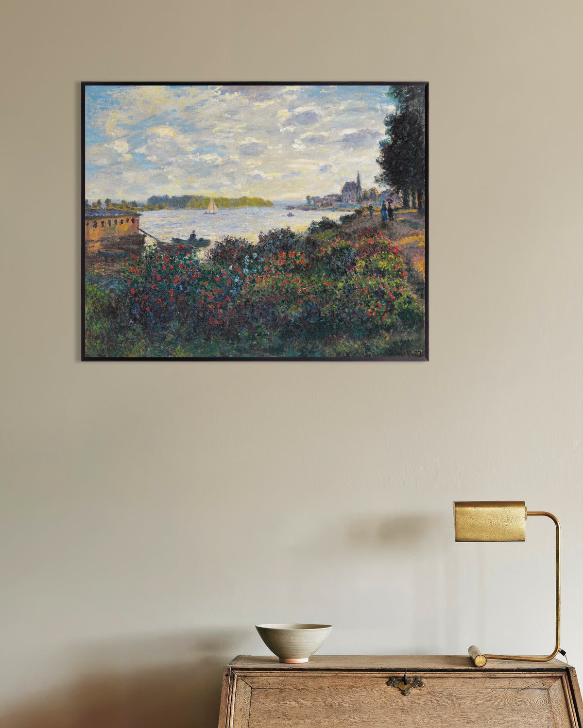 Plakat Seinen ved Argenteuil (1877) av Claude Monet med metallramme