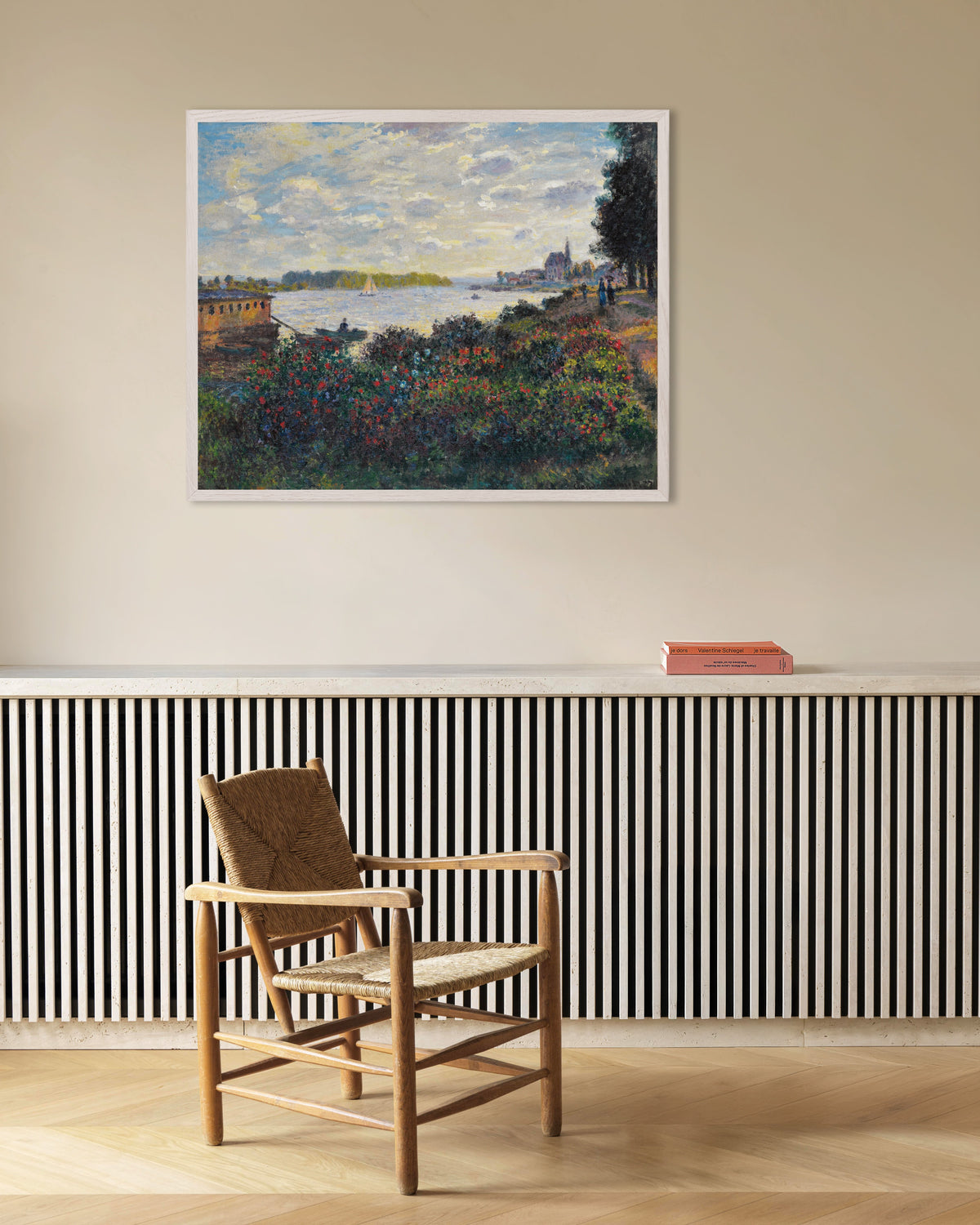 Plakat Seinen ved Argenteuil (1877) av Claude Monet med hvit treramme