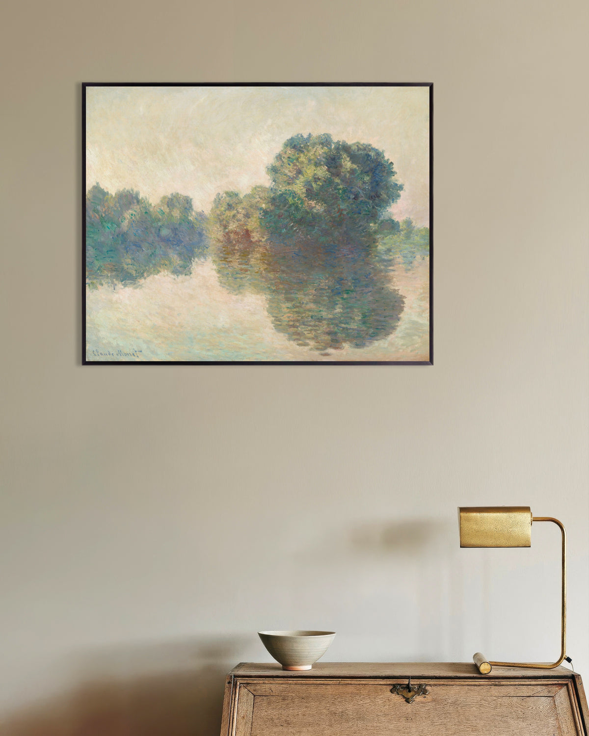 Plakat Seinen ved Giverny (1897) av Claude Monet med metallramme