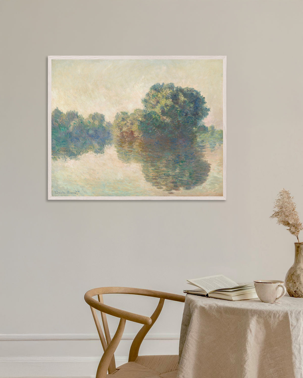 Plakat Seinen ved Giverny (1897) av Claude Monet med hvit treramme