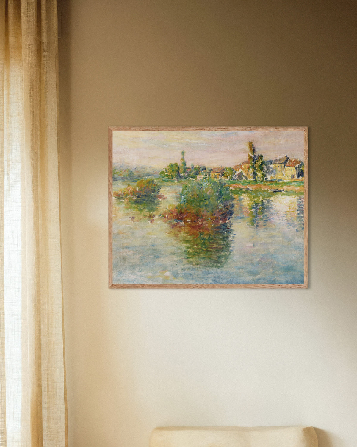 Plakat Seinen ved Lavacourt (1879) av Claude Monet med ramme i naturtre