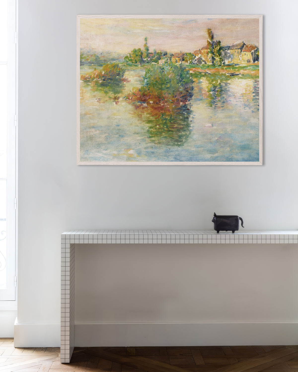 Plakat Seinen ved Lavacourt (1879) av Claude Monet med hvit treramme