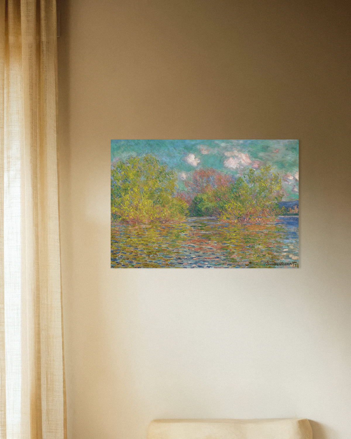 Plakat Seinen nær Giverny (1888) av Claude Monet