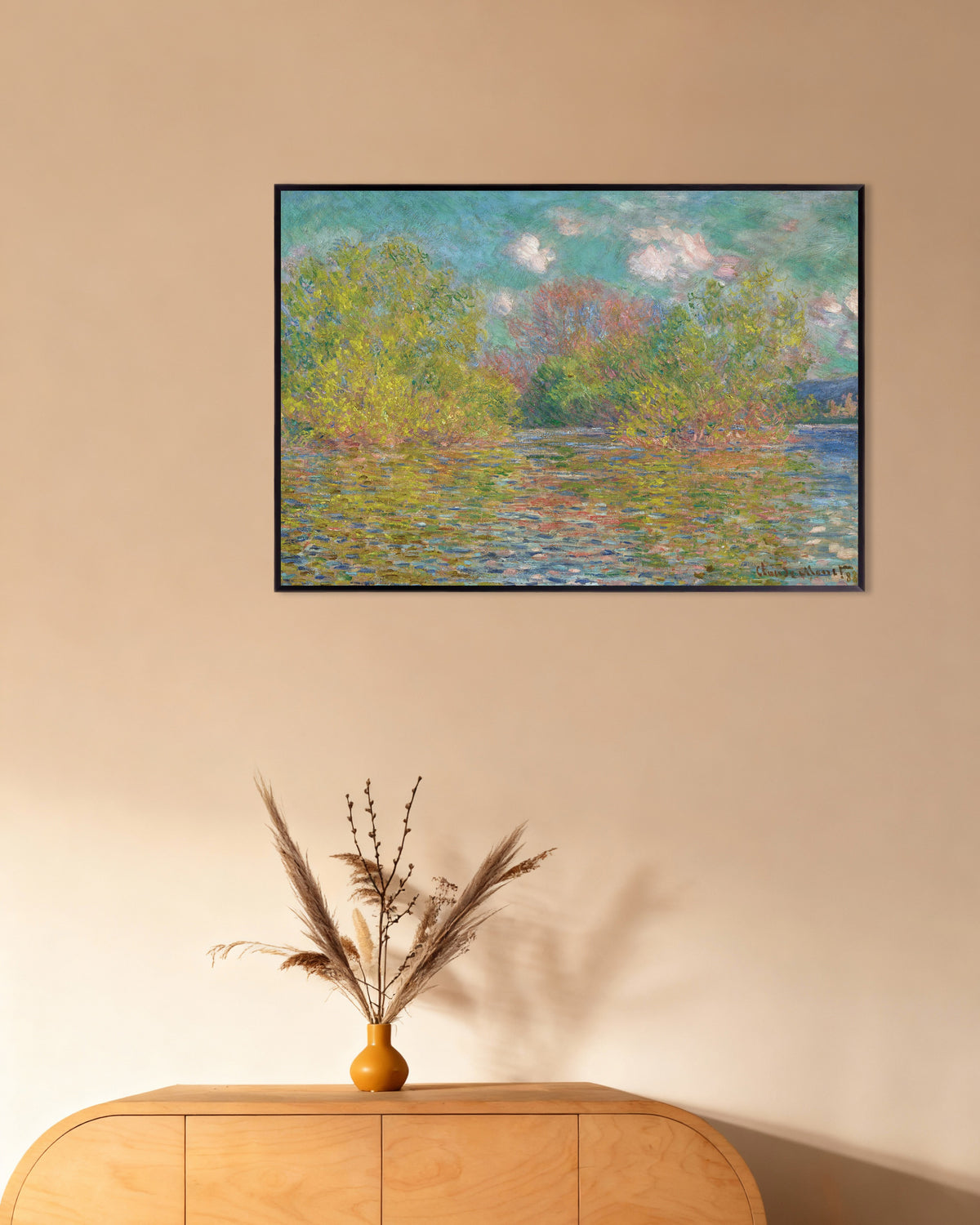 Plakat Seinen nær Giverny (1888) av Claude Monet med metallramme