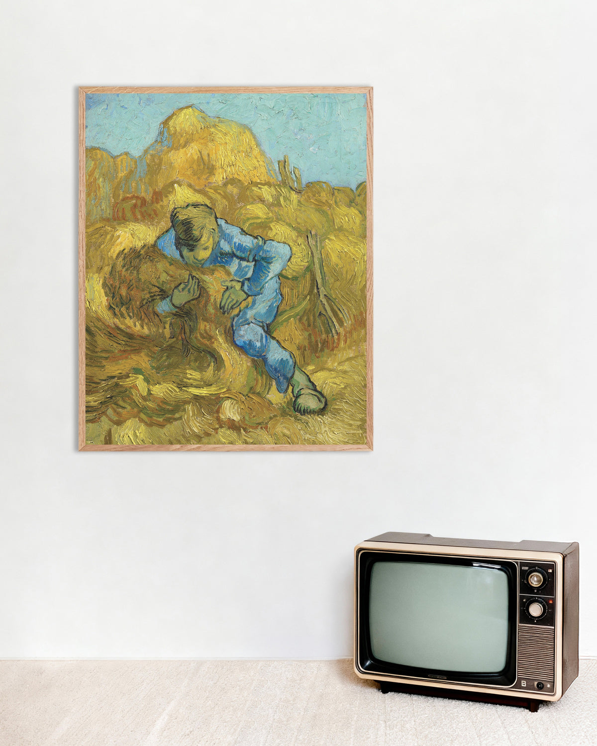 Poster of The Sheaf-Binder, after Millet (1889) by Vincent van Gogh, with natural wooden frame