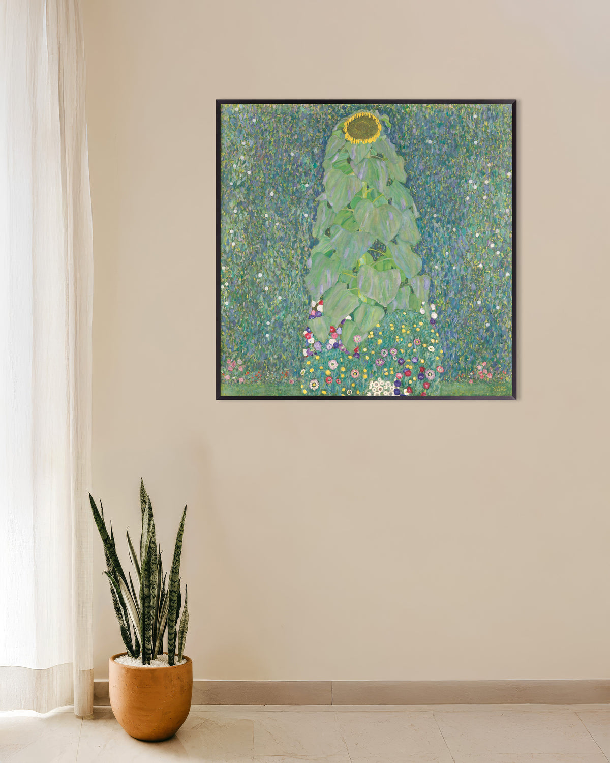 Plakat Solsikken (1907–1908) av Gustav Klimt med metallramme
