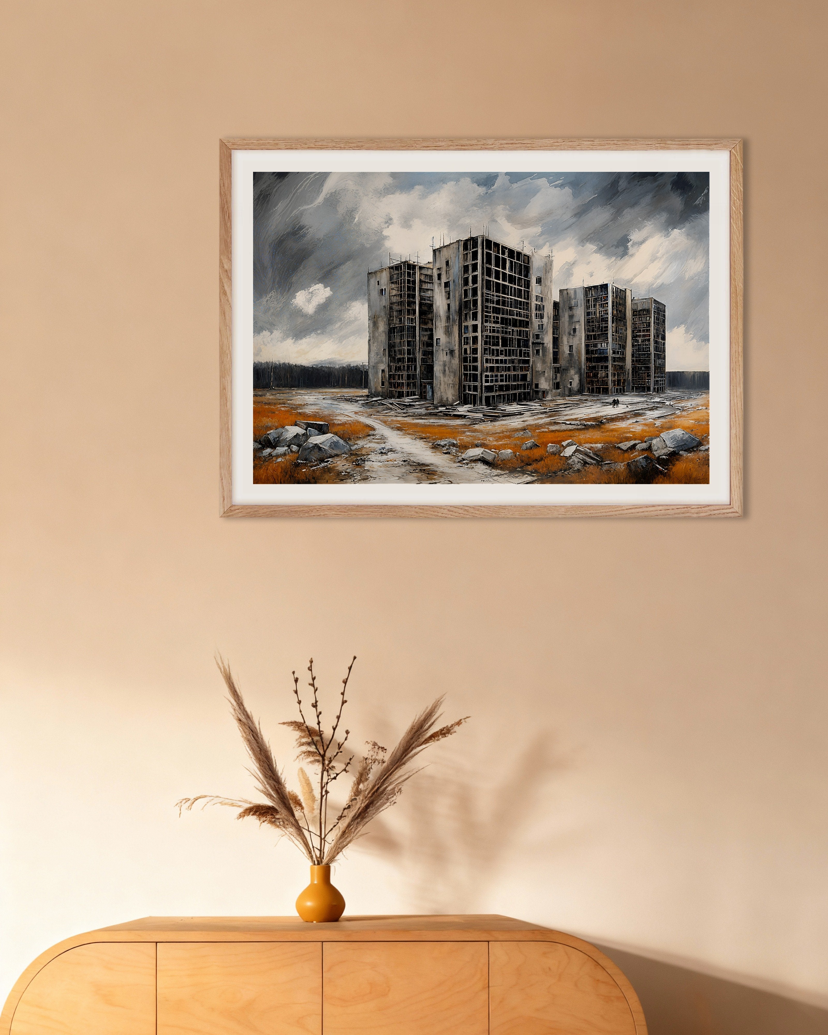 Poster of "This is what they do" – Ukraine - The Ruins - Poster, with natural wooden frame