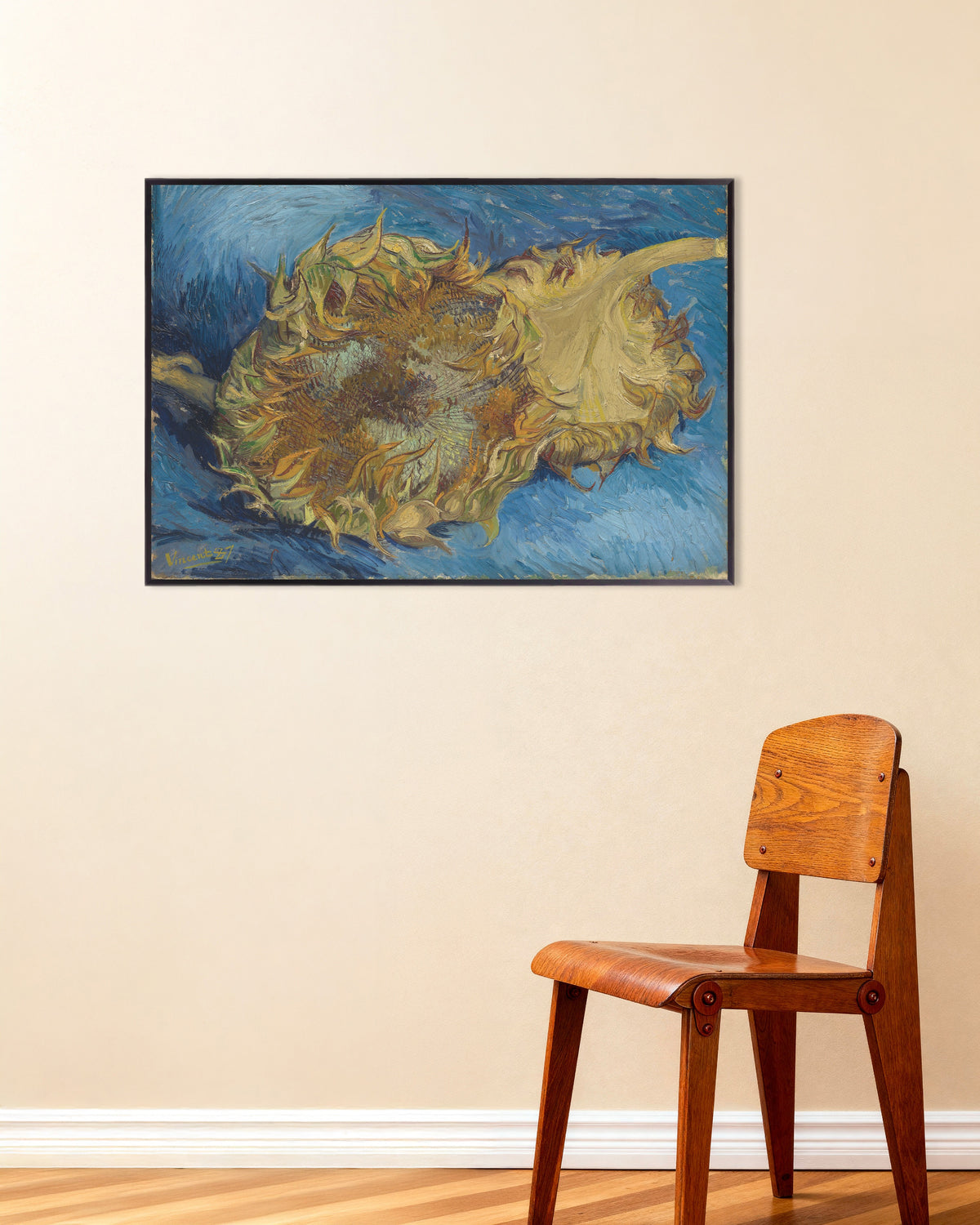 Poster av To avskårne solsikker (1887) av Vincent van Gogh, med metallramme