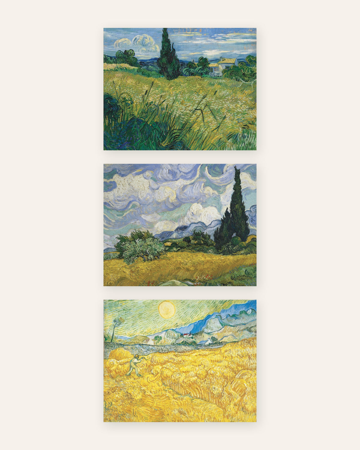Van Gogh Wheat Field Prints Set of 3 – Cypresses & Harvest, prints without frame
